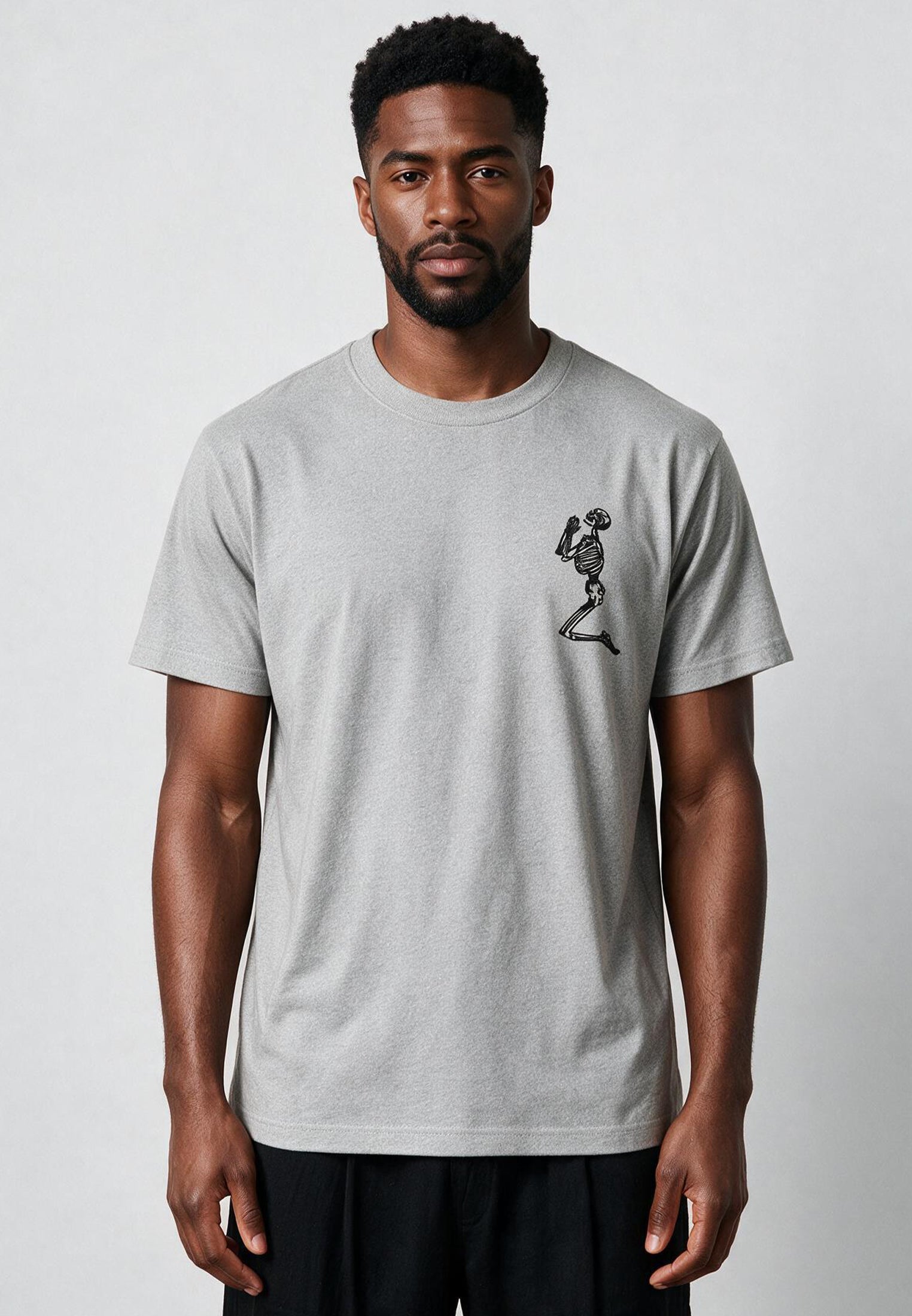 ESSENTIAL BIG SKELETON GREY MARL T-SHIRT