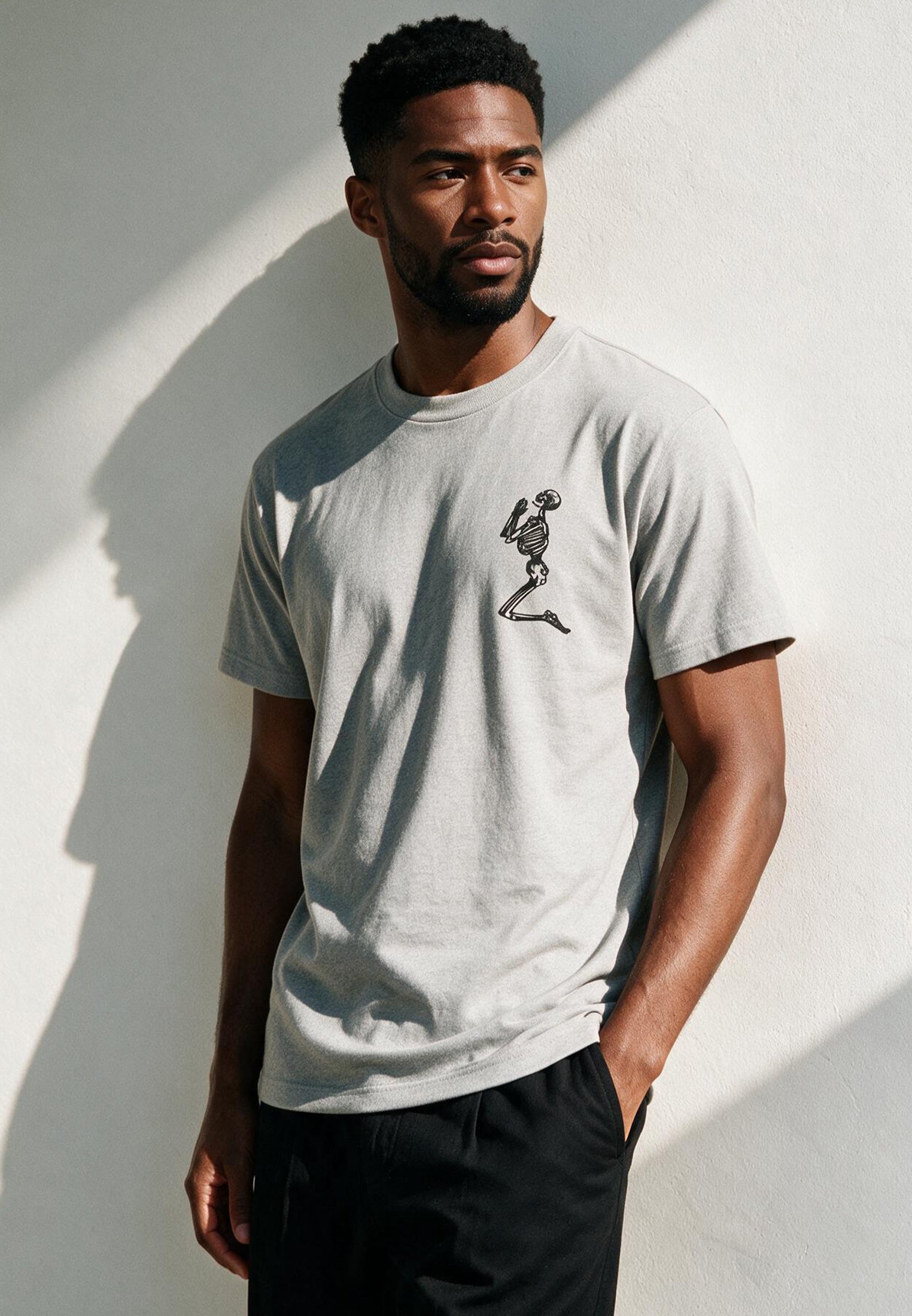 ESSENTIAL BIG SKELETON GREY MARL T-SHIRT