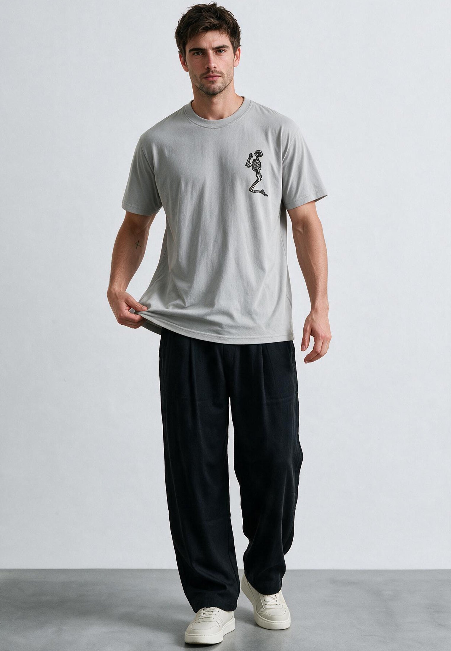 ESSENTIAL BIG SKELETON LIGHT GREY T-SHIRT