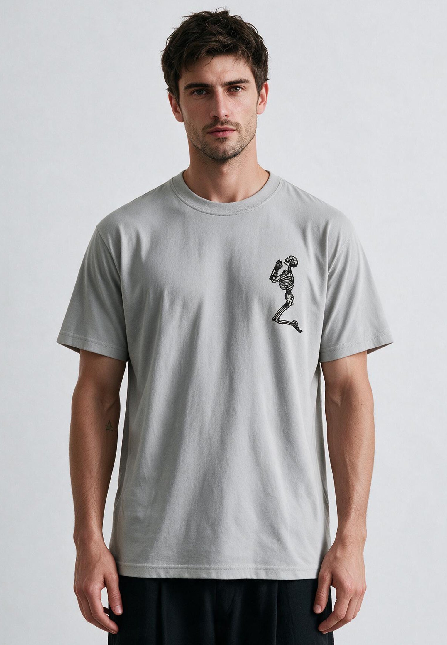 ESSENTIAL BIG SKELETON LIGHT GREY T-SHIRT