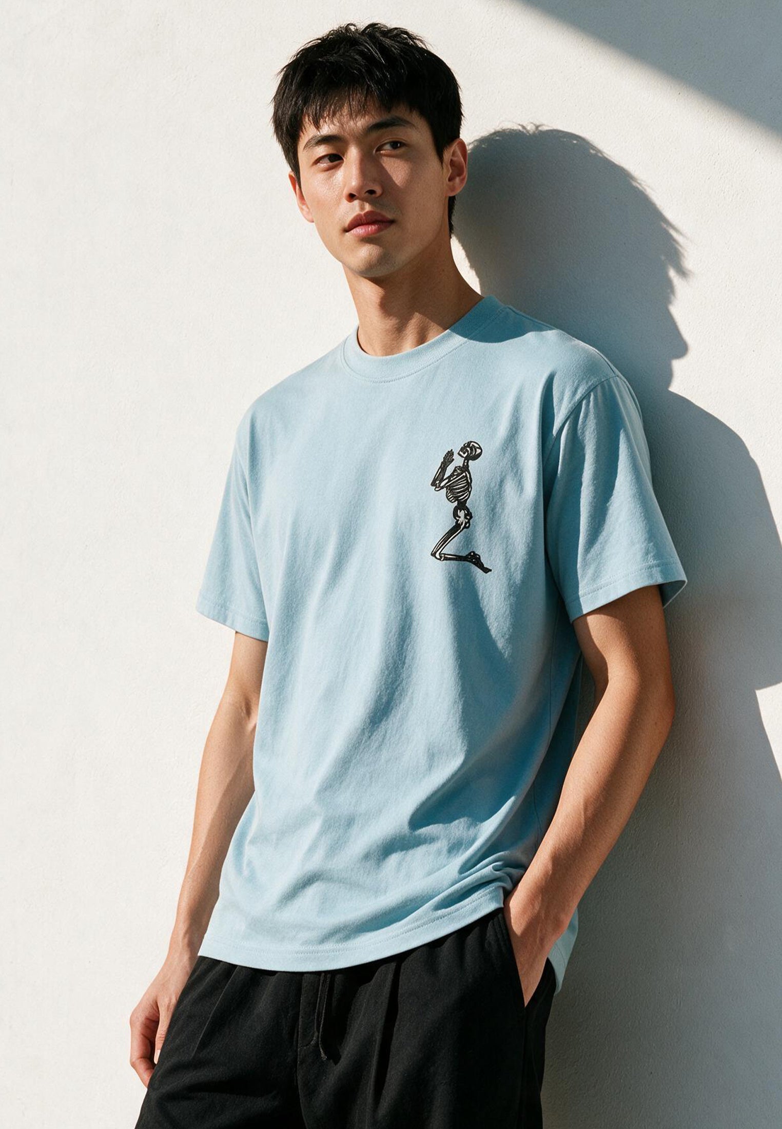 ESSENTIAL BIG SKELETON PALE BLUE T-SHIRT
