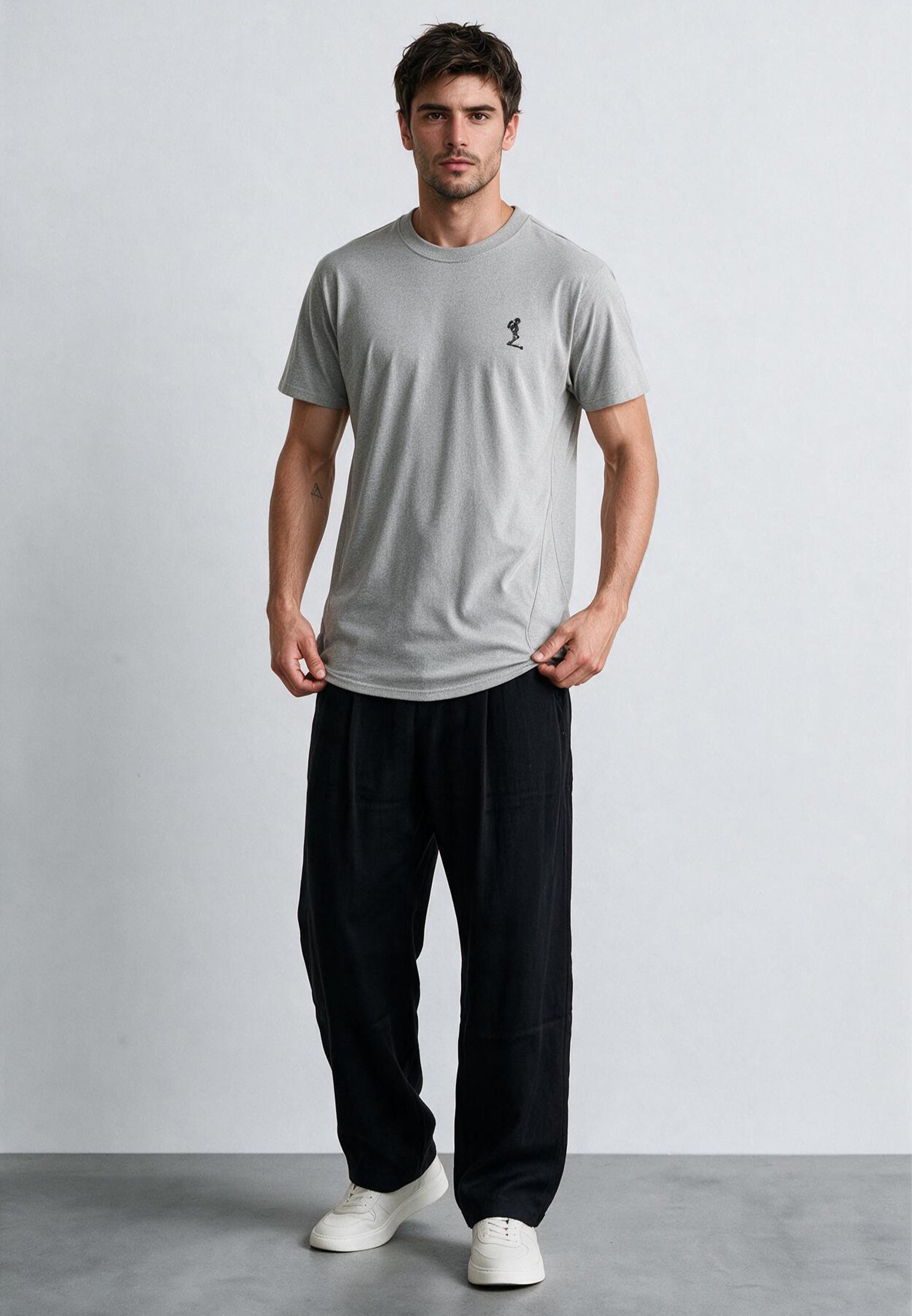 ESSENTIAL SWAG CURVED HEM GREY MARL T-SHIRT