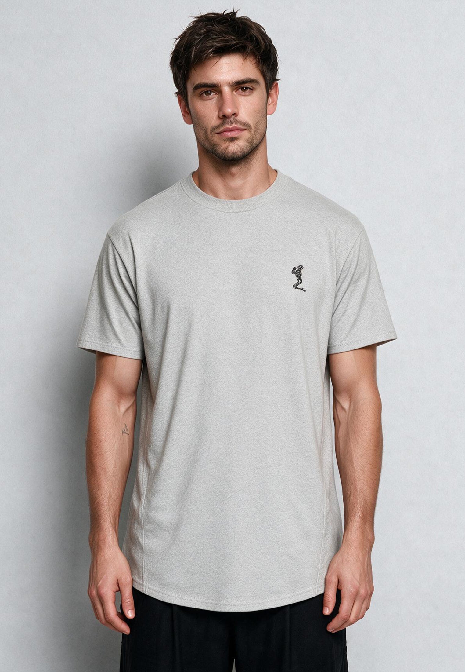 ESSENTIAL SWAG CURVED HEM GREY MARL T-SHIRT