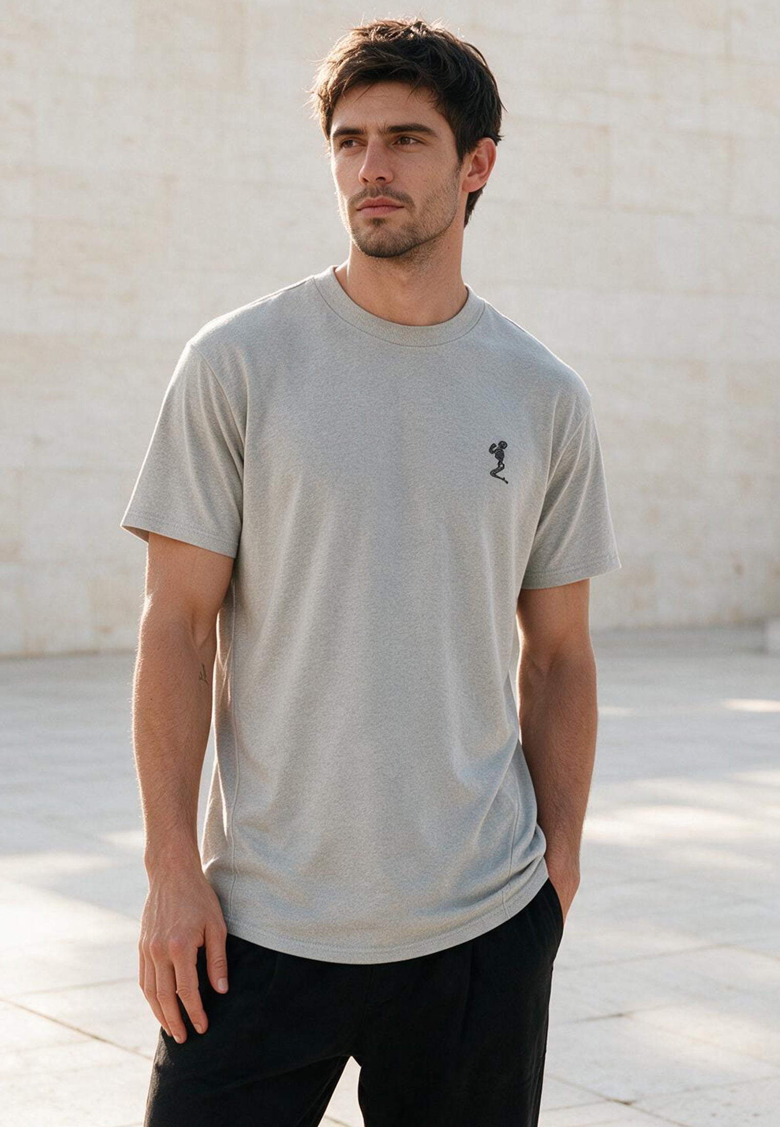 ESSENTIAL SWAG CURVED HEM GREY MARL T-SHIRT