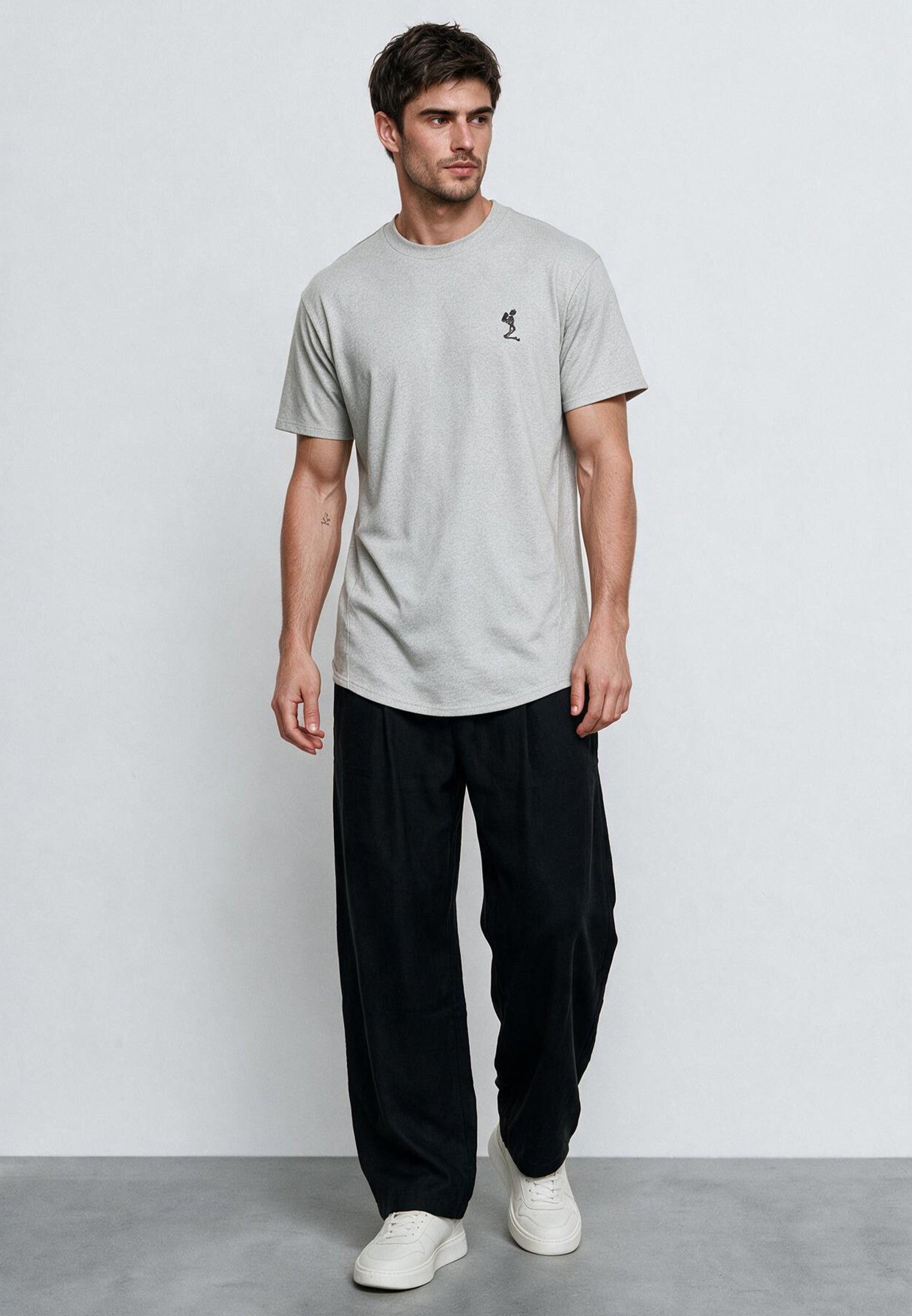 ESSENTIAL SWAG CURVED HEM GREY MARL T-SHIRT