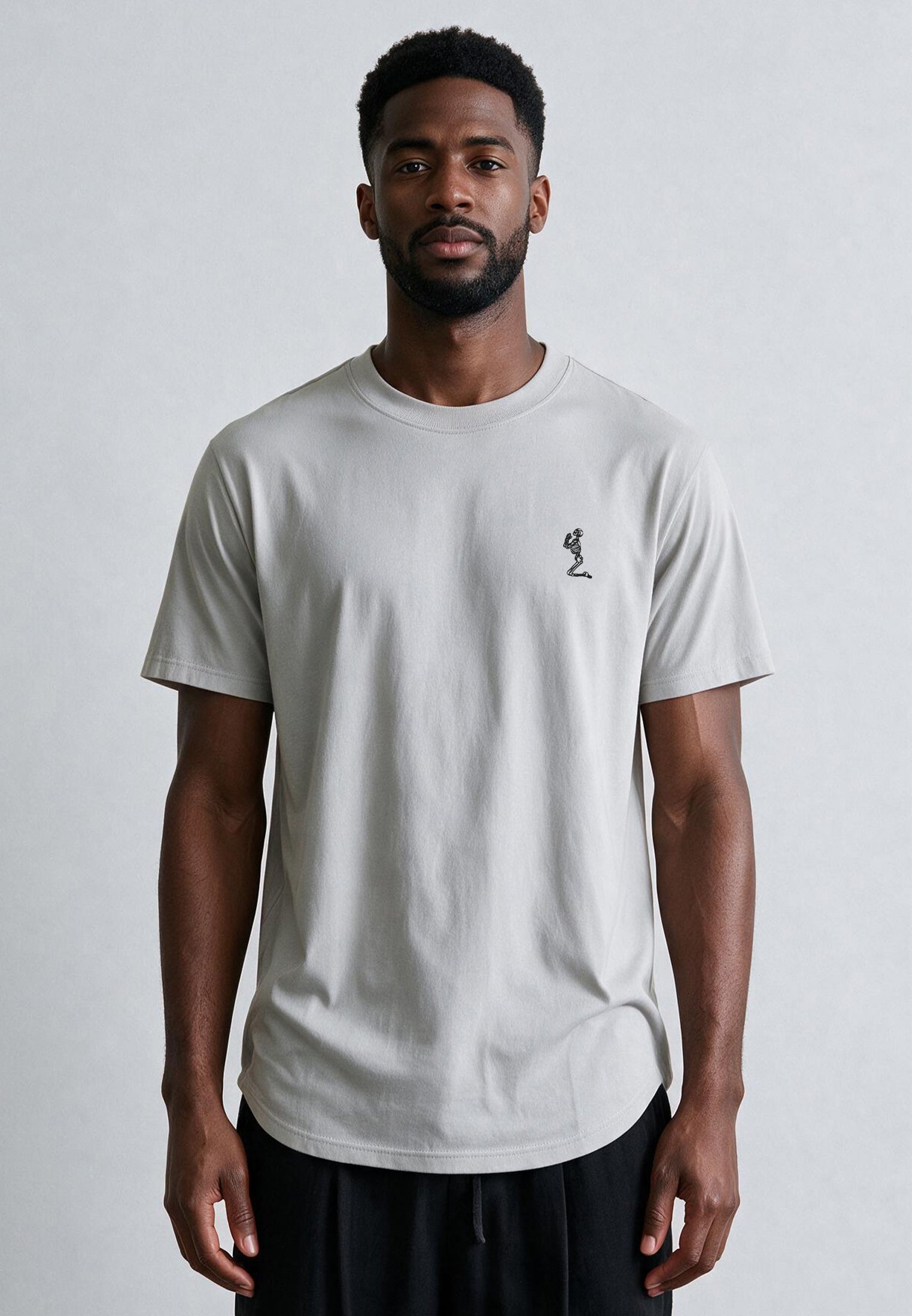 ESSENTIAL SWAG CURVED HEM LIGHT GREY T-SHIRT