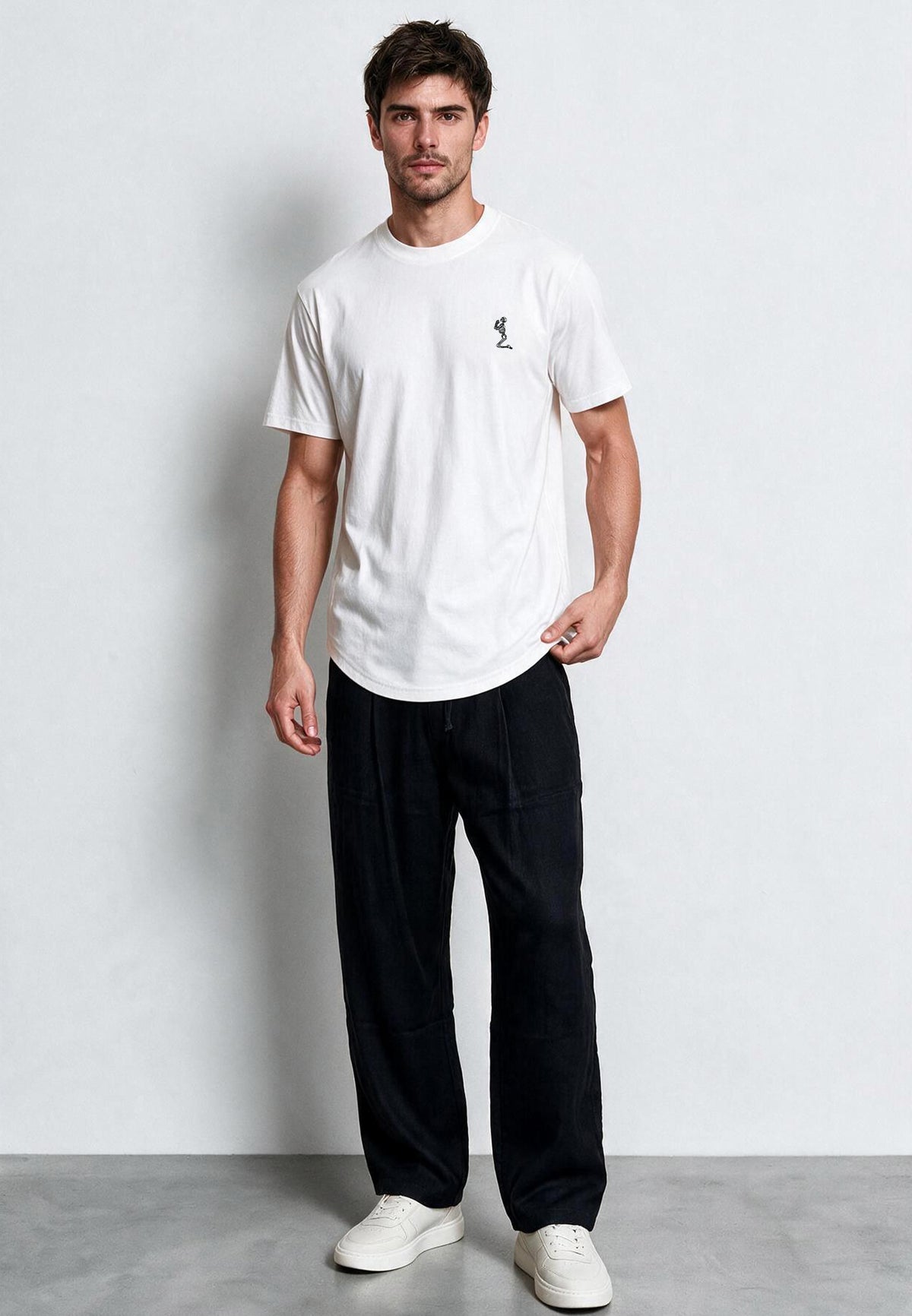 ESSENTIAL SWAG CURVED HEM WHITE T-SHIRT