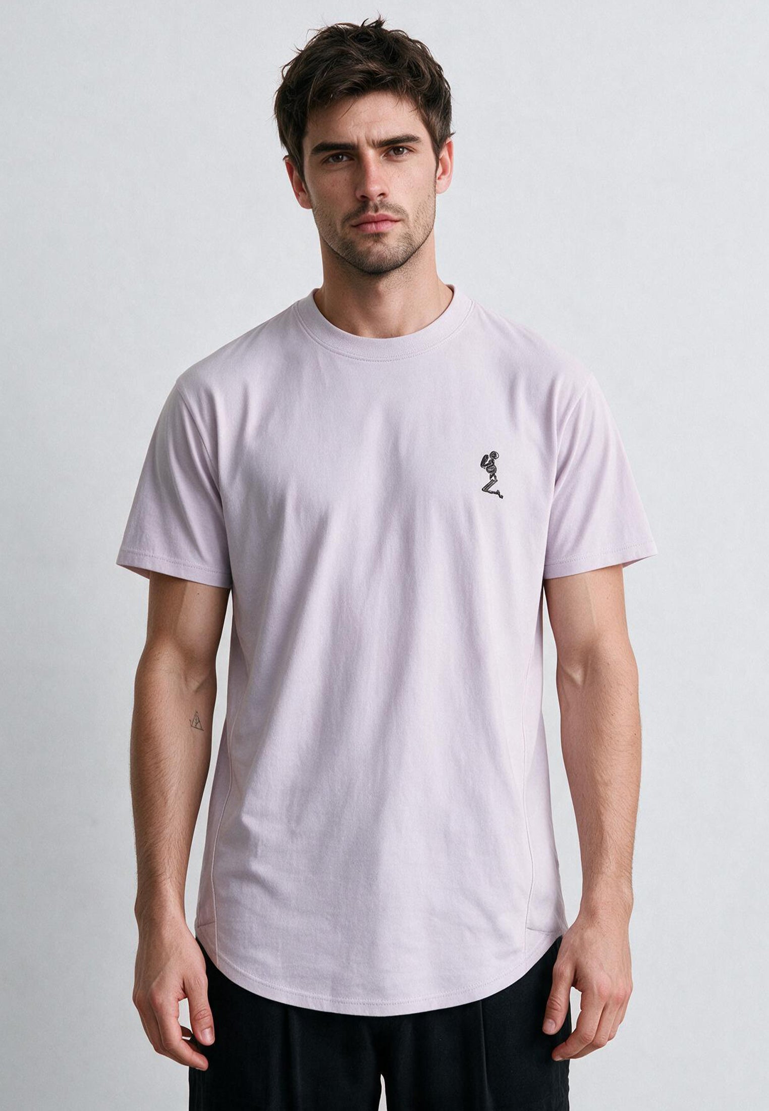 ESSENTIAL SWAG CURVED HEM PALE PINK T-SHIRT
