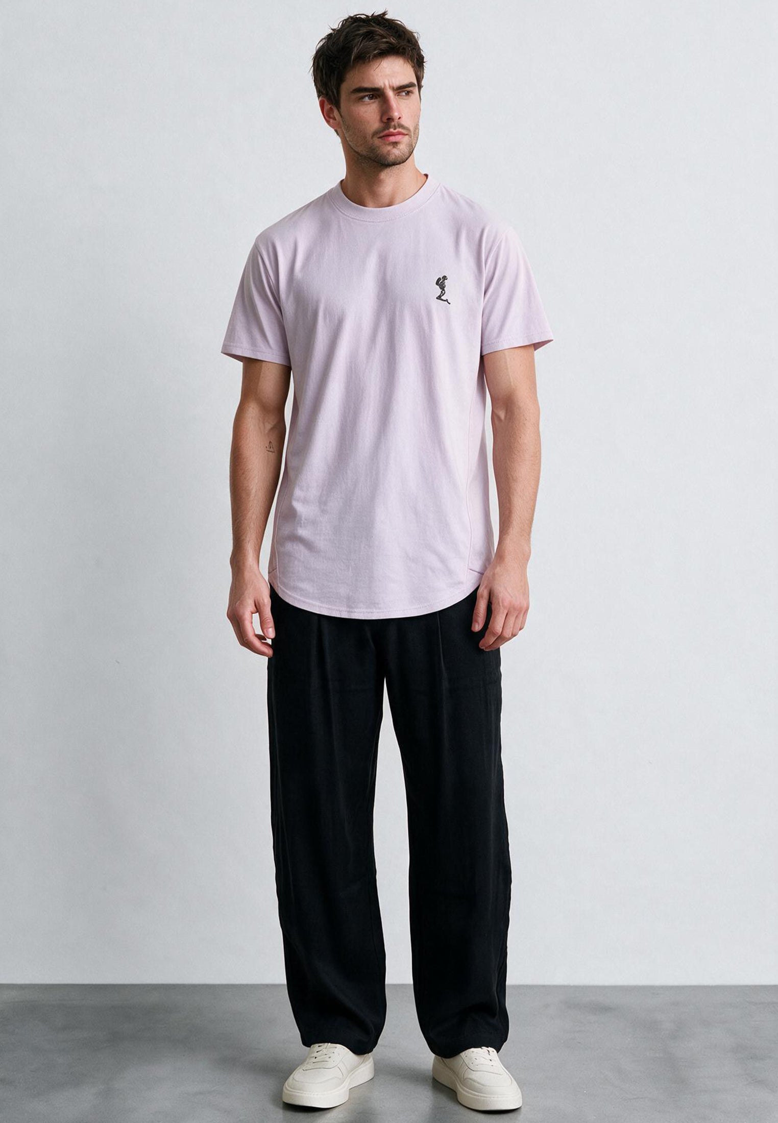 ESSENTIAL SWAG CURVED HEM PALE PINK T-SHIRT
