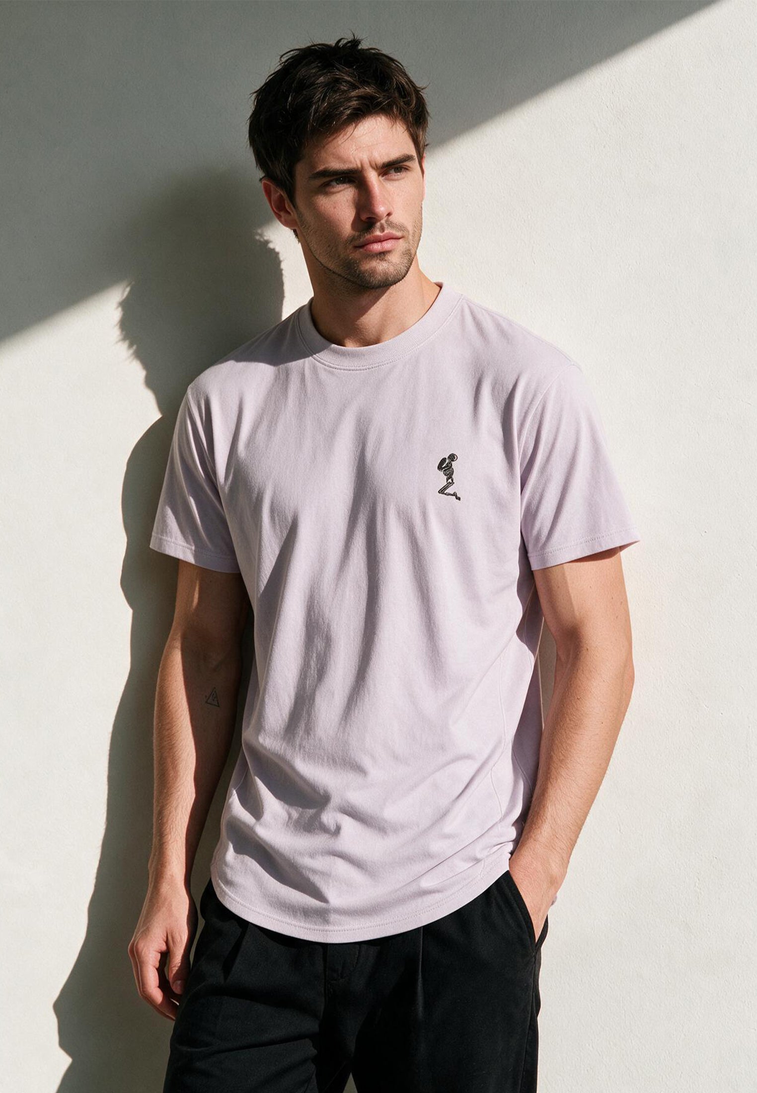 ESSENTIAL SWAG CURVED HEM PALE PINK T-SHIRT