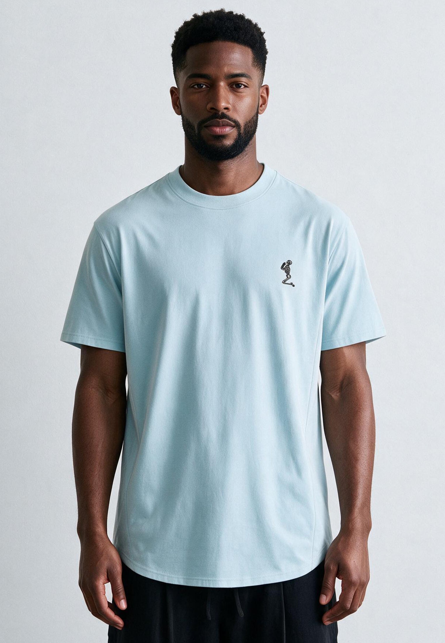 ESSENTIAL SWAG CURVED HEM PALE BLUE T-SHIRT