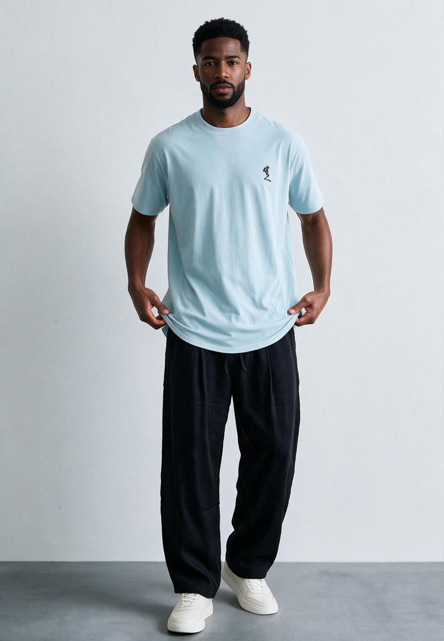 ESSENTIAL SWAG CURVED HEM PALE BLUE T-SHIRT
