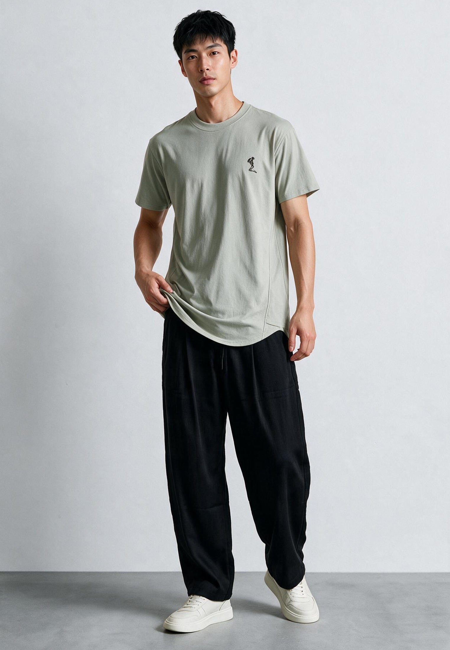 ESSENTIAL SWAG CURVED HEM SOFT KHAKI T-SHIRT