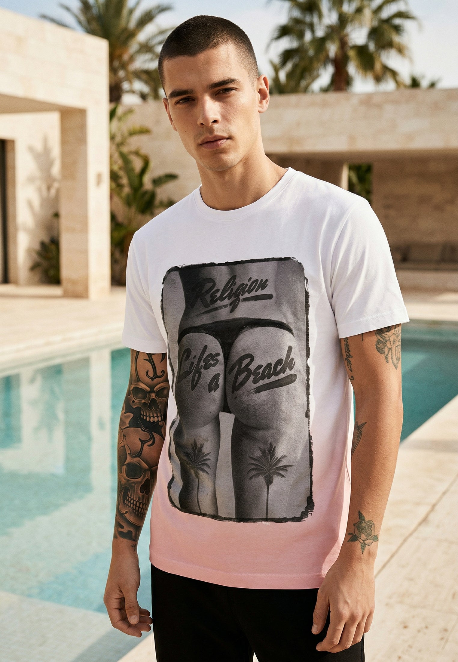 LIFES A BEACH WHITE & PINK T-SHIRT