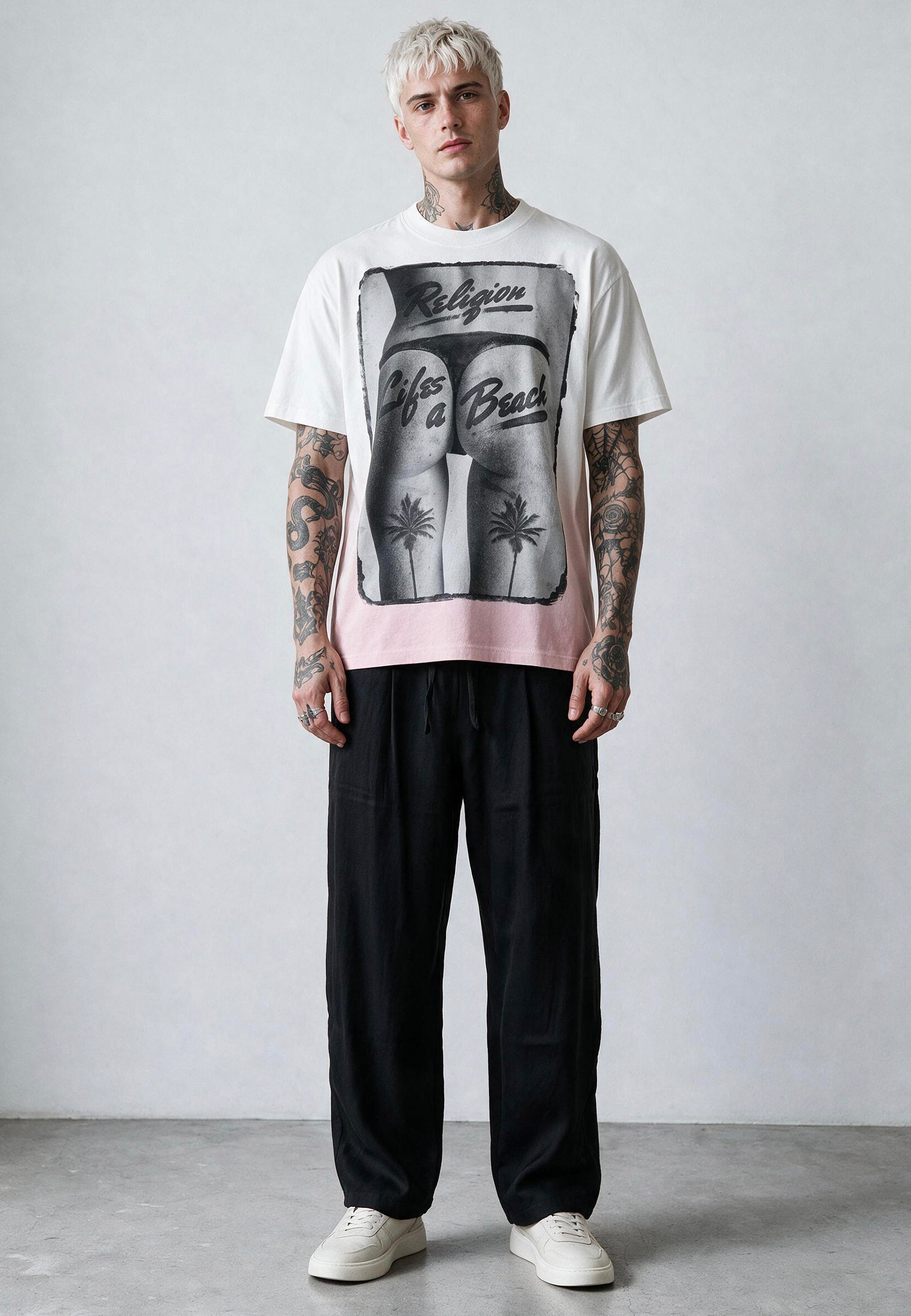 LIFES A BEACH WHITE & PINK T-SHIRT