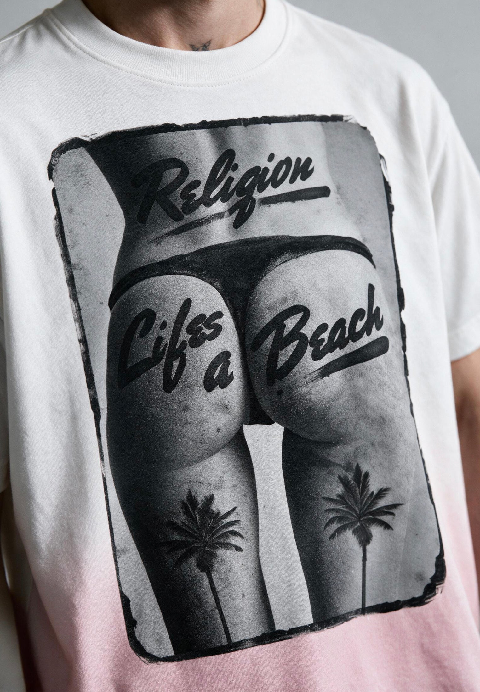 LIFES A BEACH WHITE & PINK T-SHIRT
