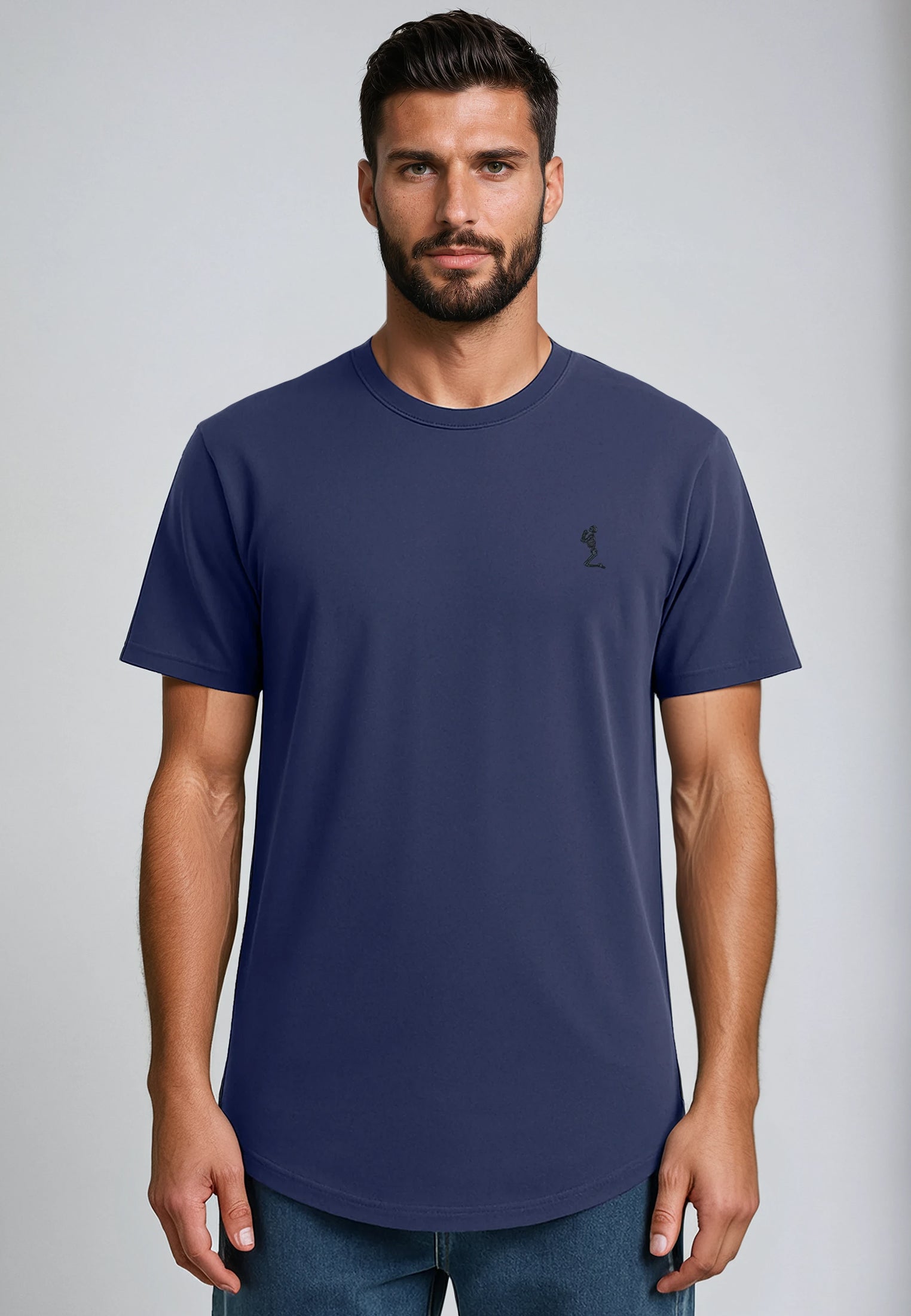 ESSENTIAL SWAG CURVED HEM INDIGO T-SHIRT