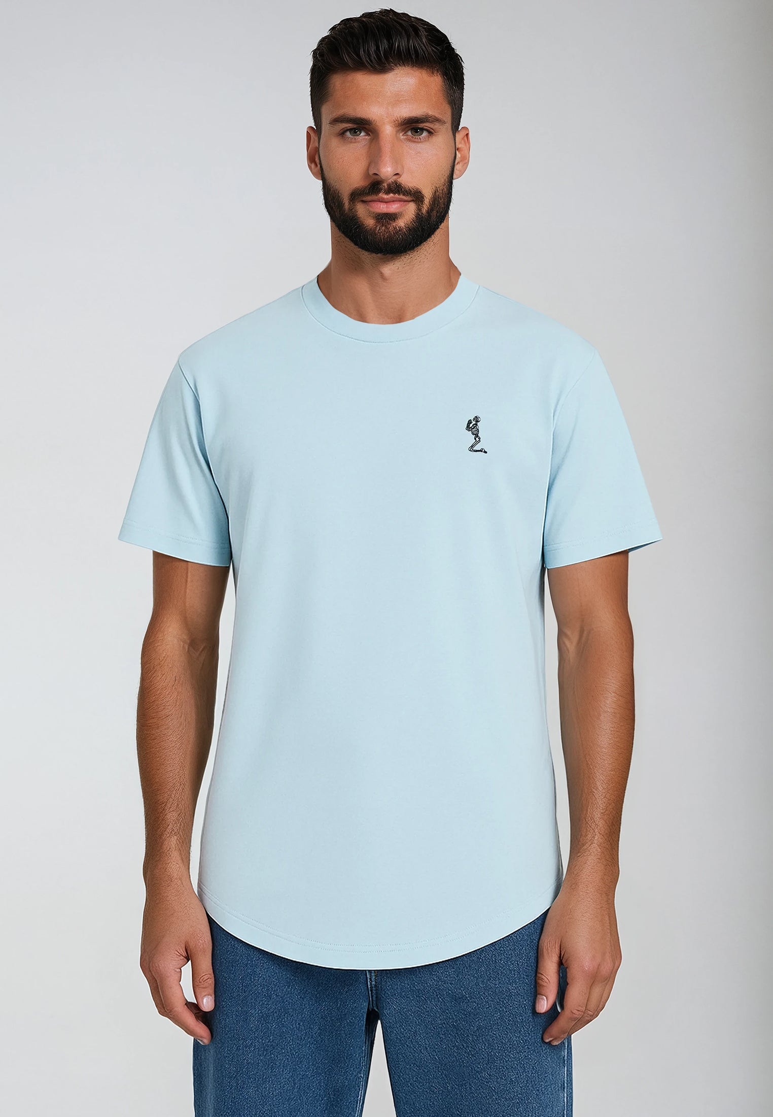ESSENTIAL SWAG CURVED HEM PALE BLUE T-SHIRT