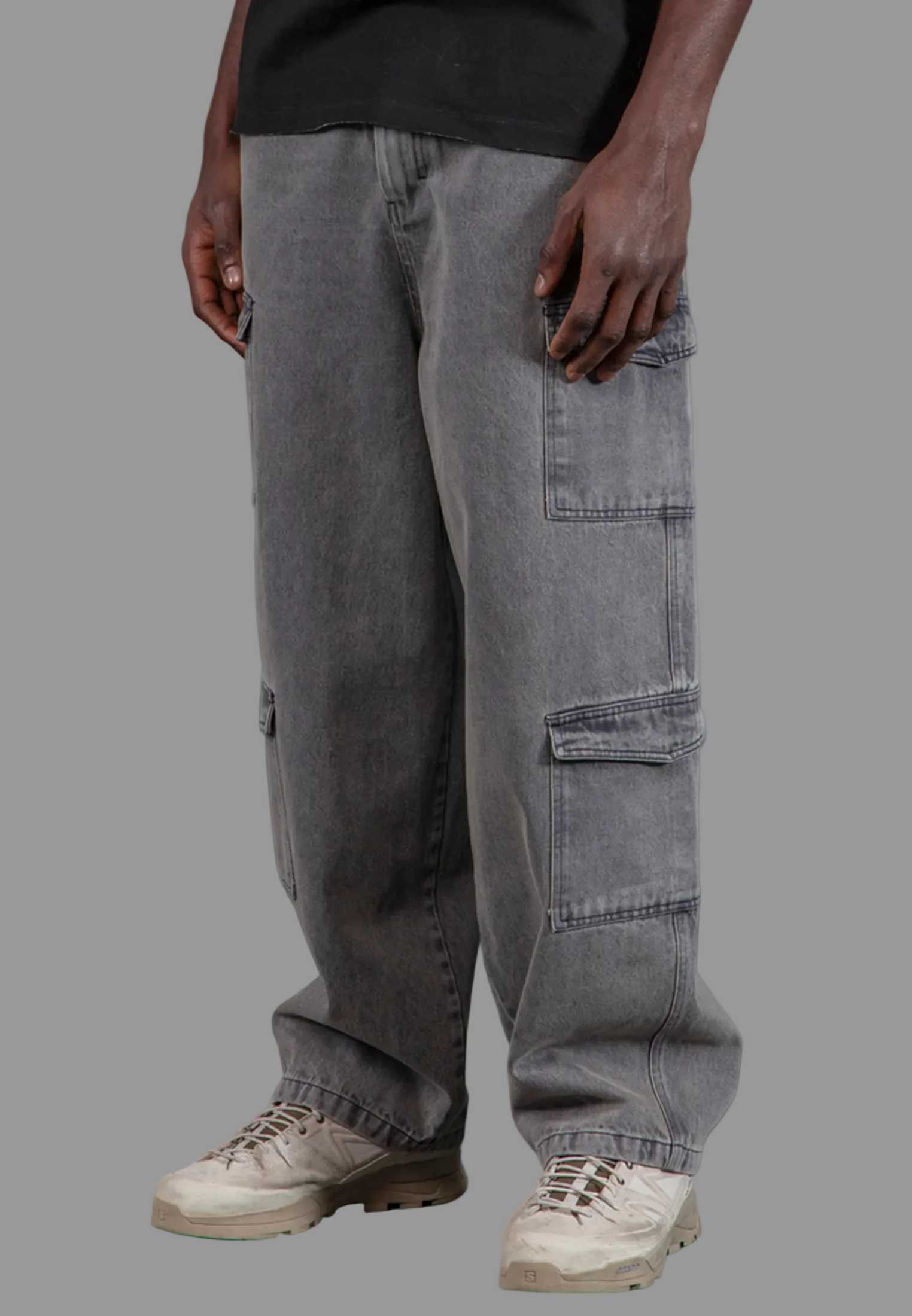 MULTI POCKET CARGO QUANTUM PANTS WASHED CHARCOAL