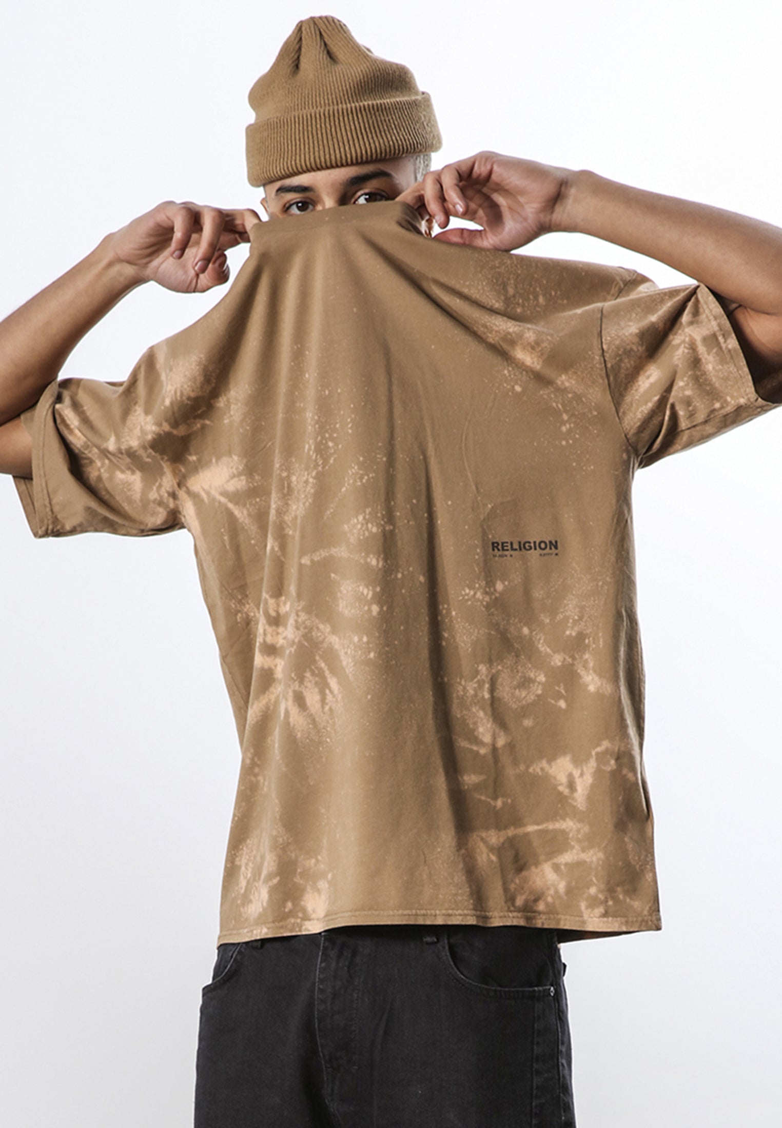 BLEACHED T-SHIRT FAWN & BLACK