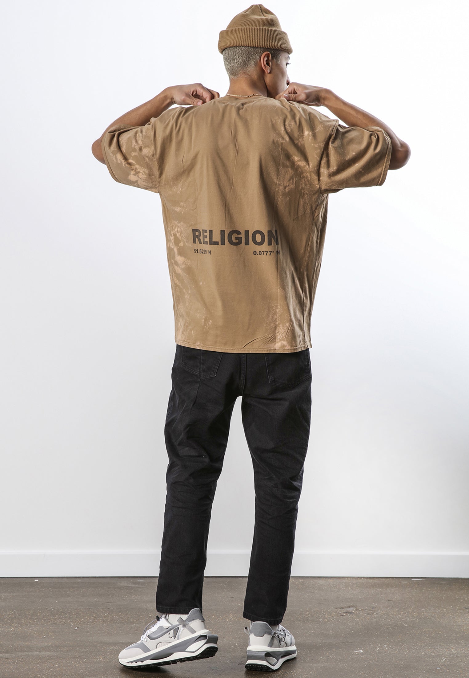 BLEACHED T-SHIRT FAWN & BLACK