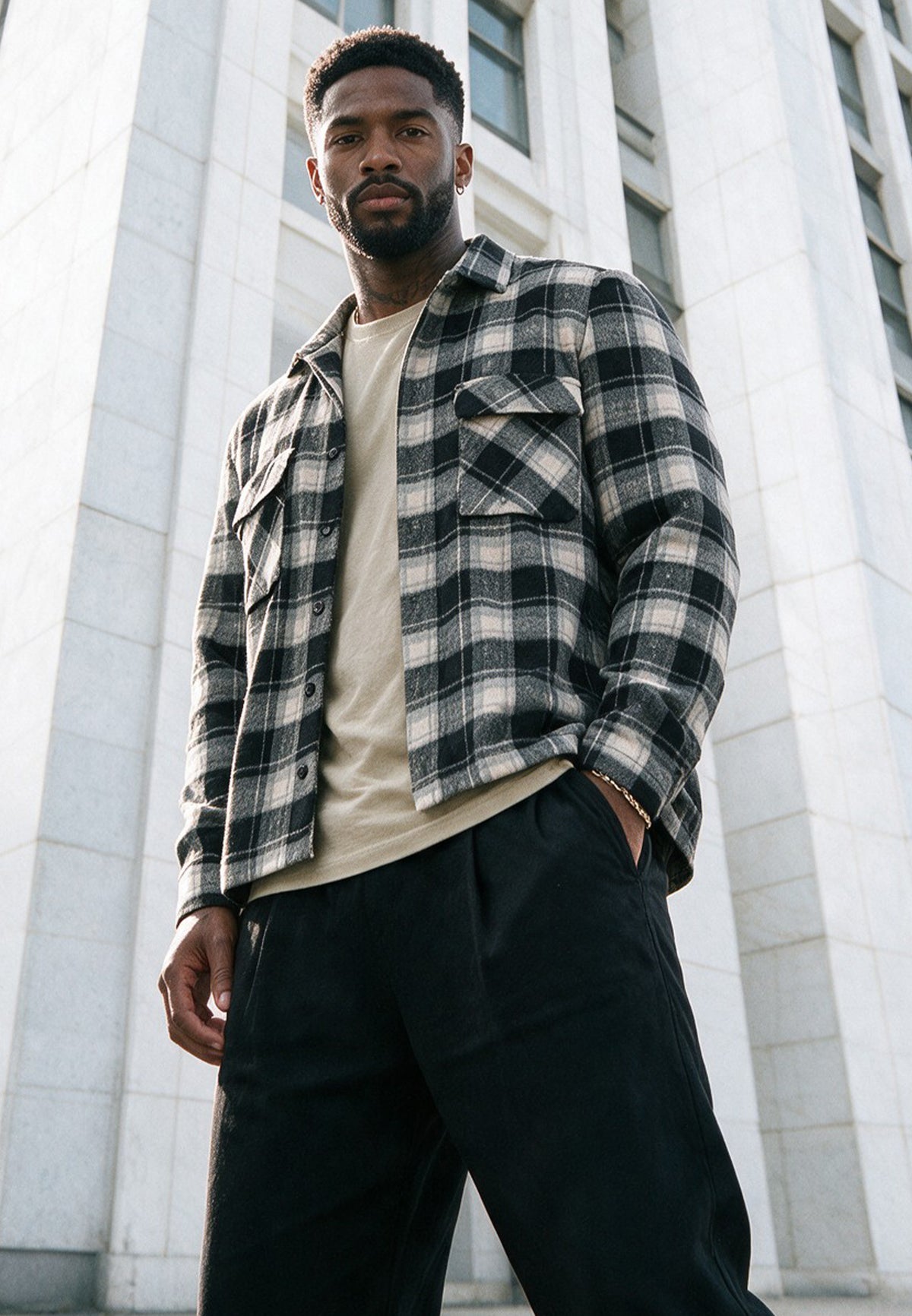 LUMBER SHIRT BLACK & OFF WHITE