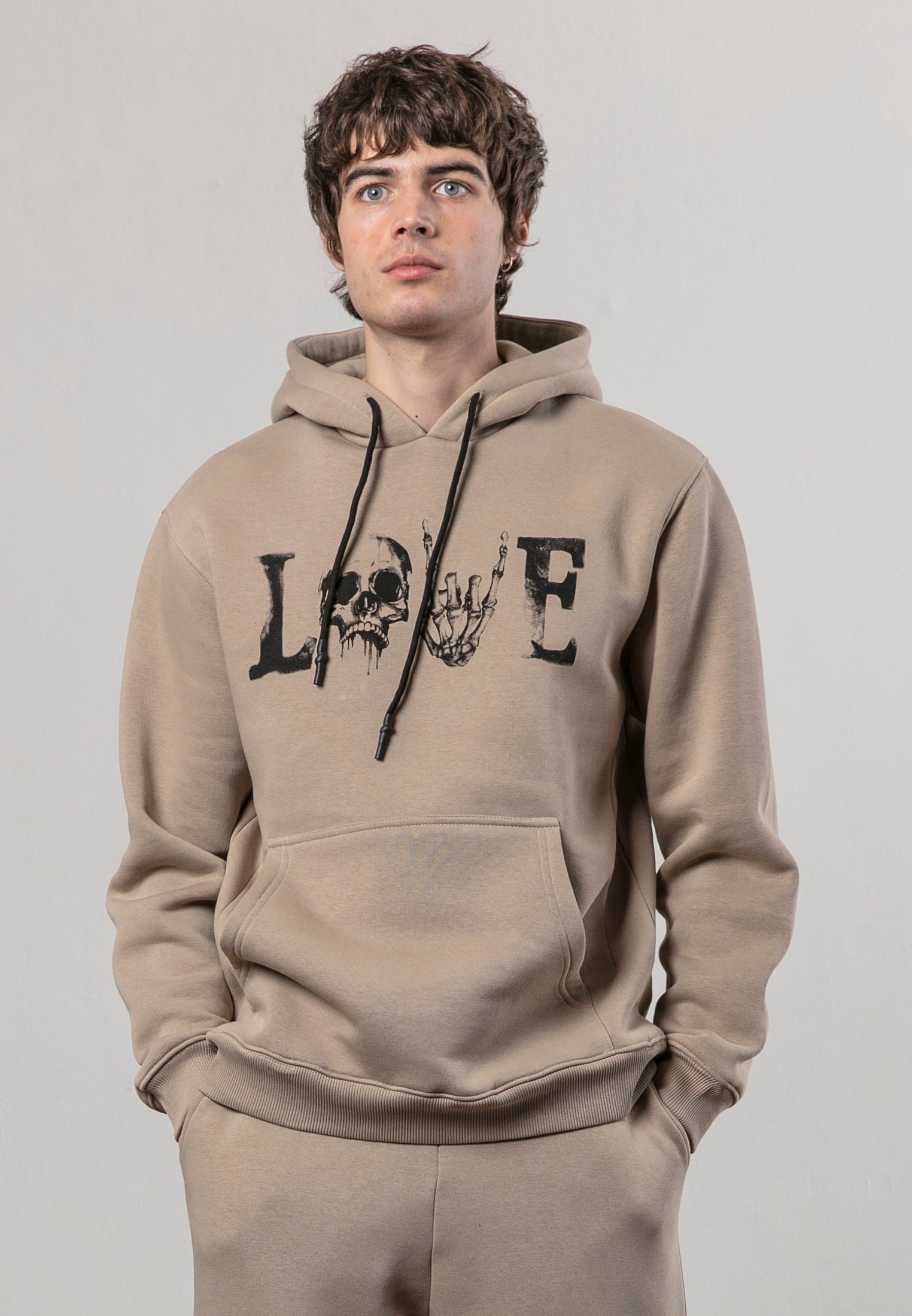 Beige graphic hoodie sale