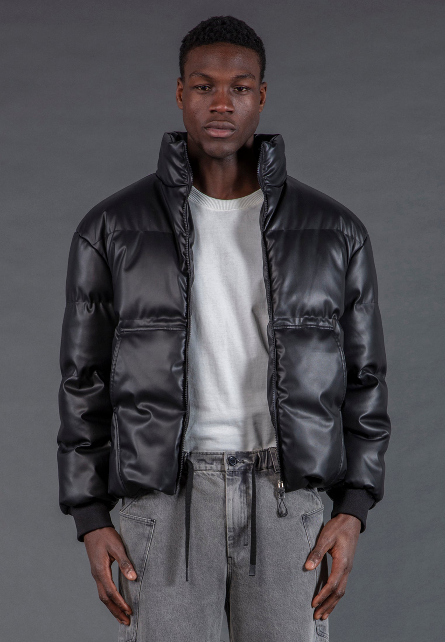 PU PUFFER JACKET BLACK