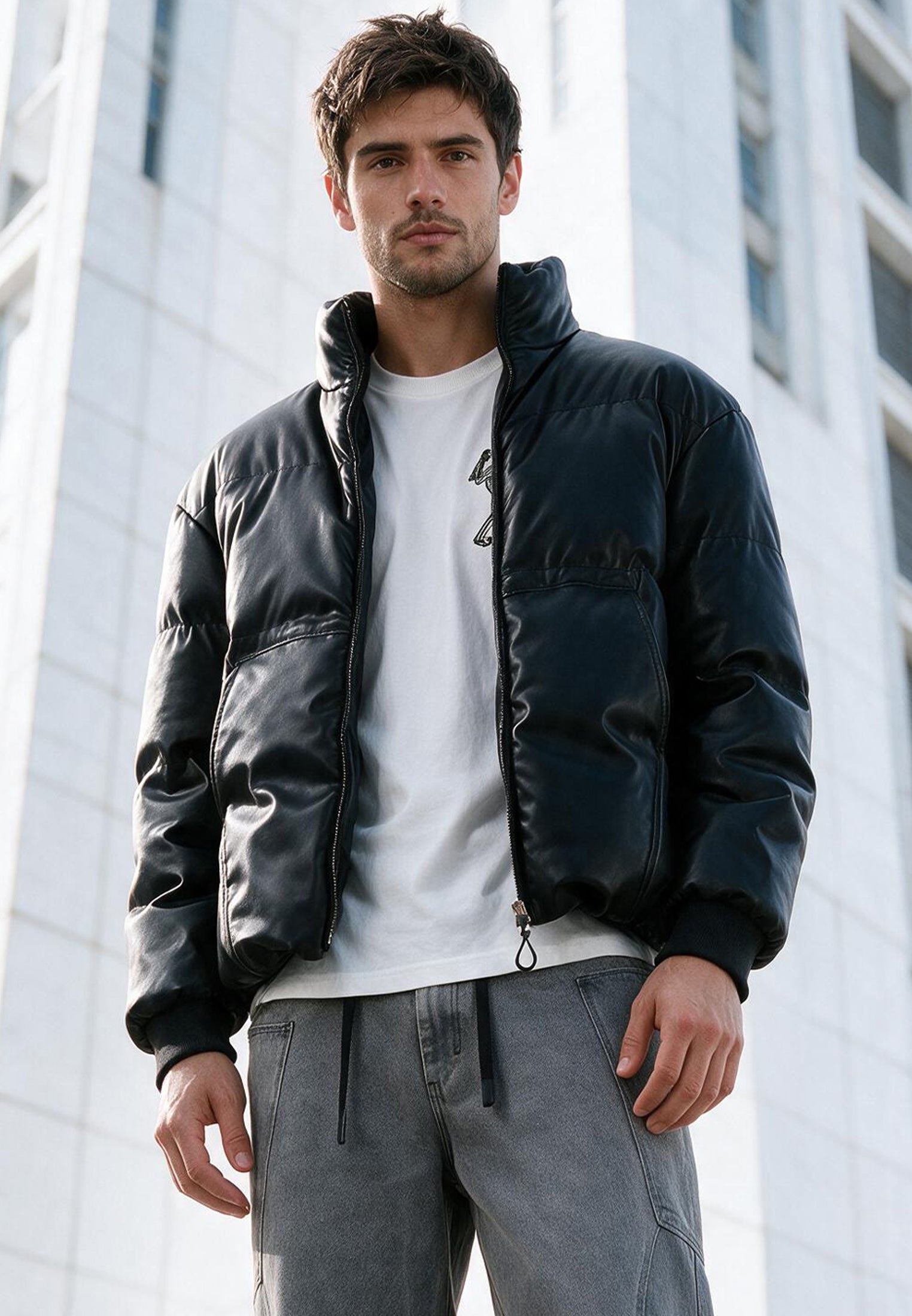 PU PUFFER JACKET BLACK