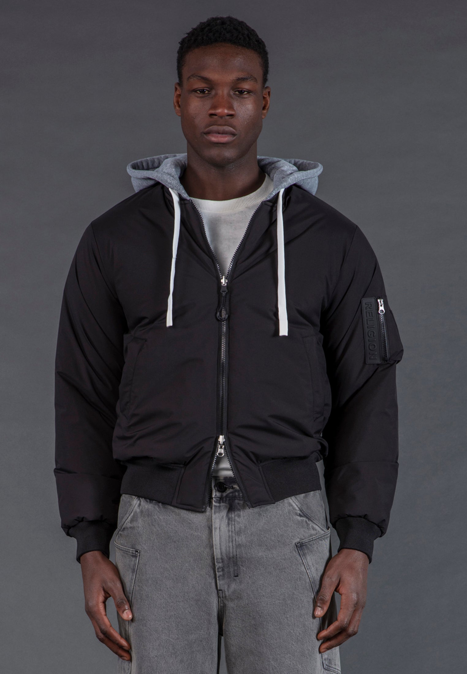 REVERSIBLE HOODED BOMBER BLACK