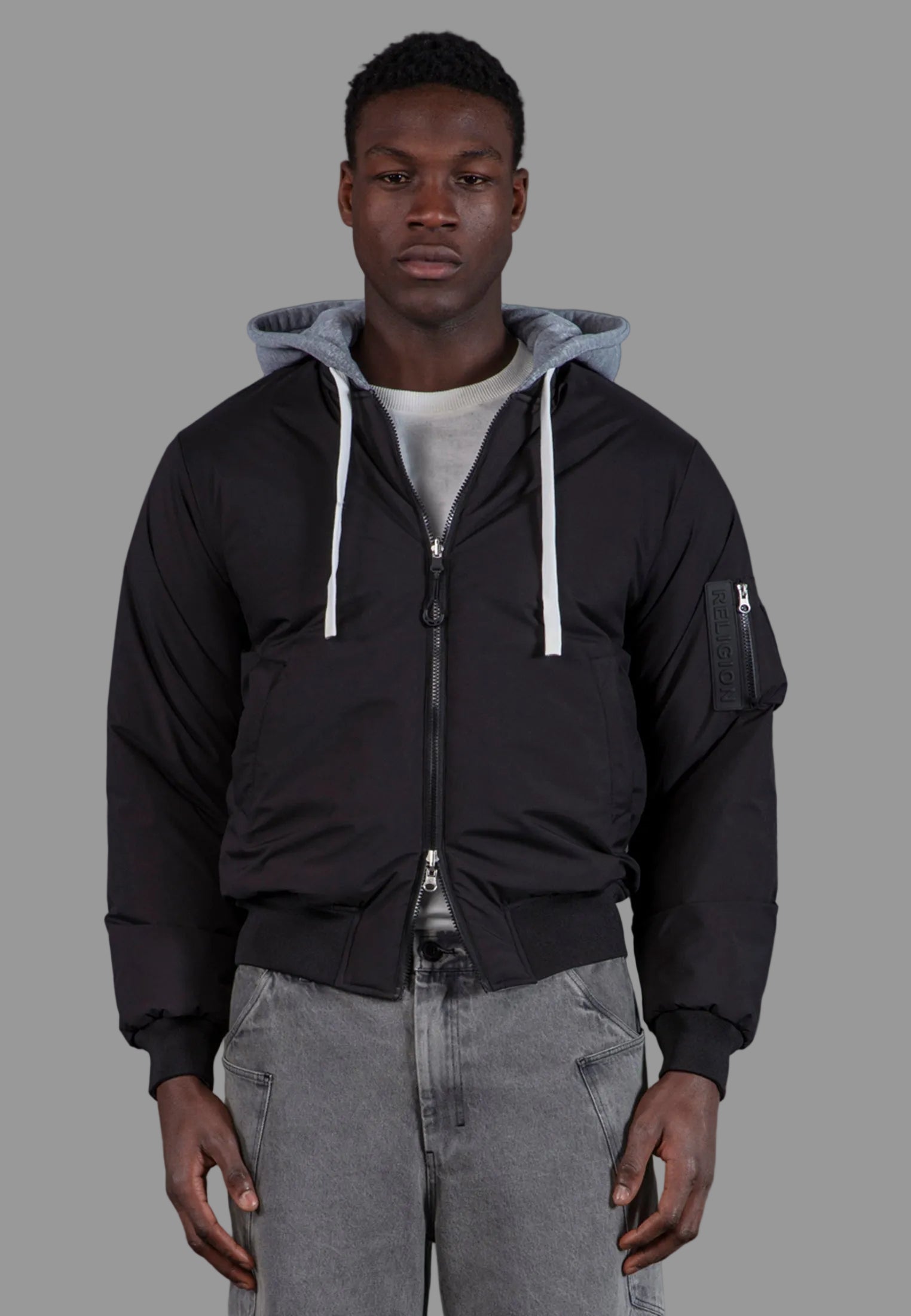 REVERSIBLE HOODED BOMBER BLACK