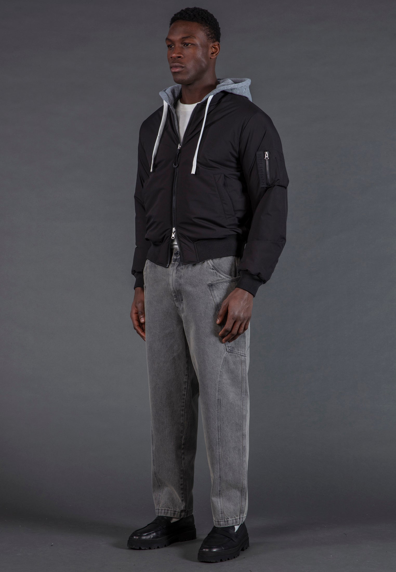 REVERSIBLE HOODED BOMBER BLACK