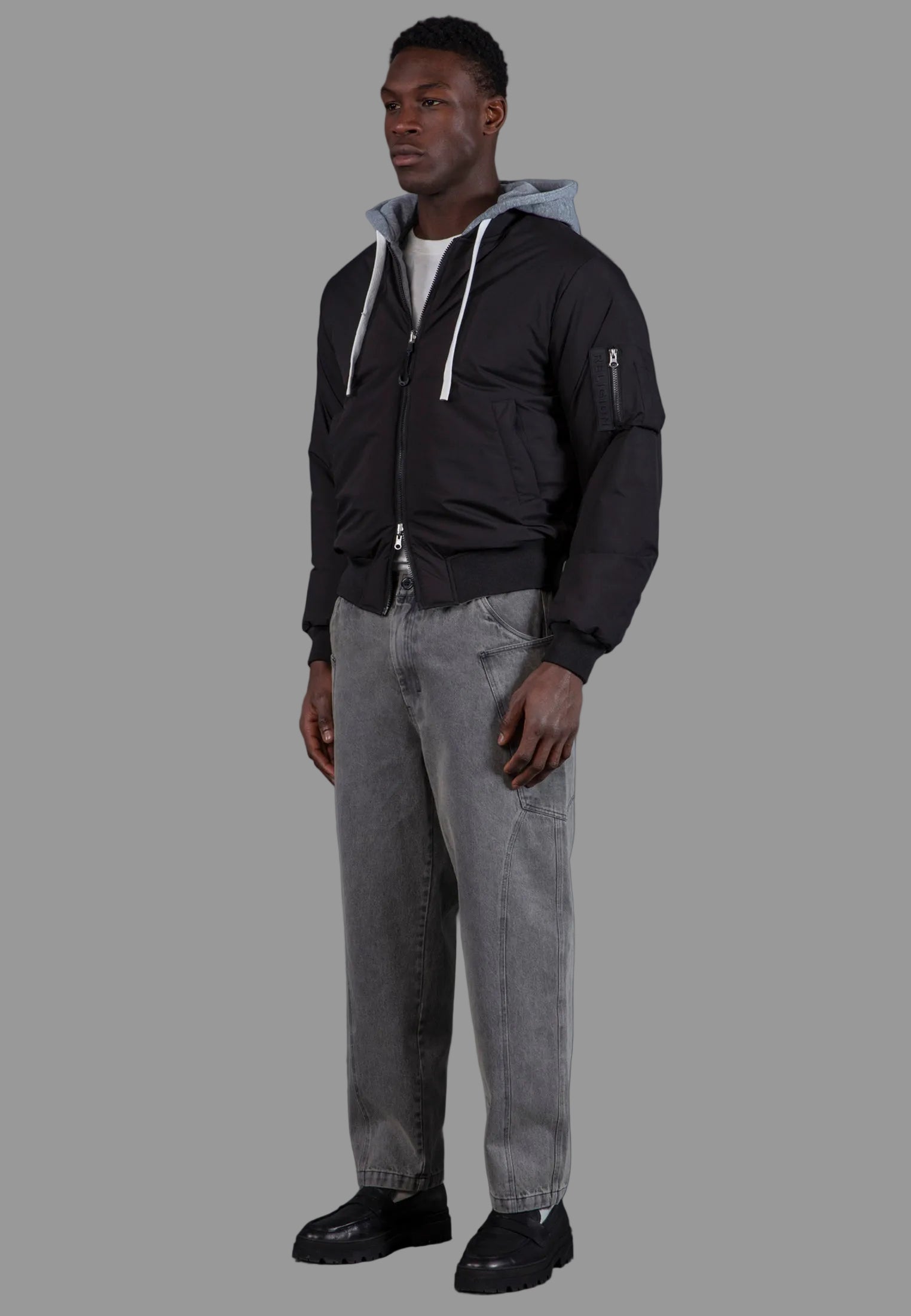 REVERSIBLE HOODED BOMBER BLACK