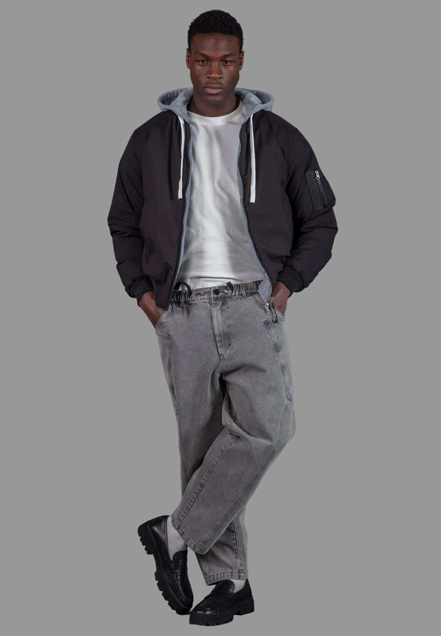 REVERSIBLE HOODED BOMBER BLACK