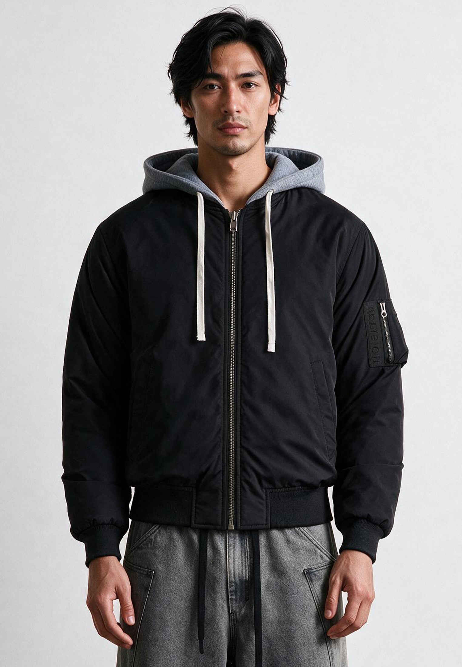 REVERSIBLE HOODED BOMBER BLACK