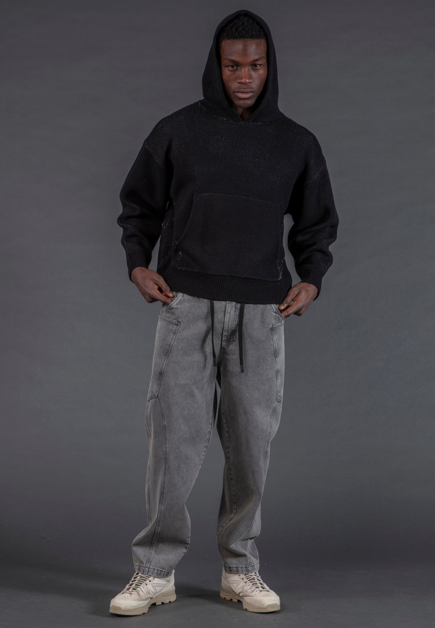 CHAOS KNIT HOODIE BLACK