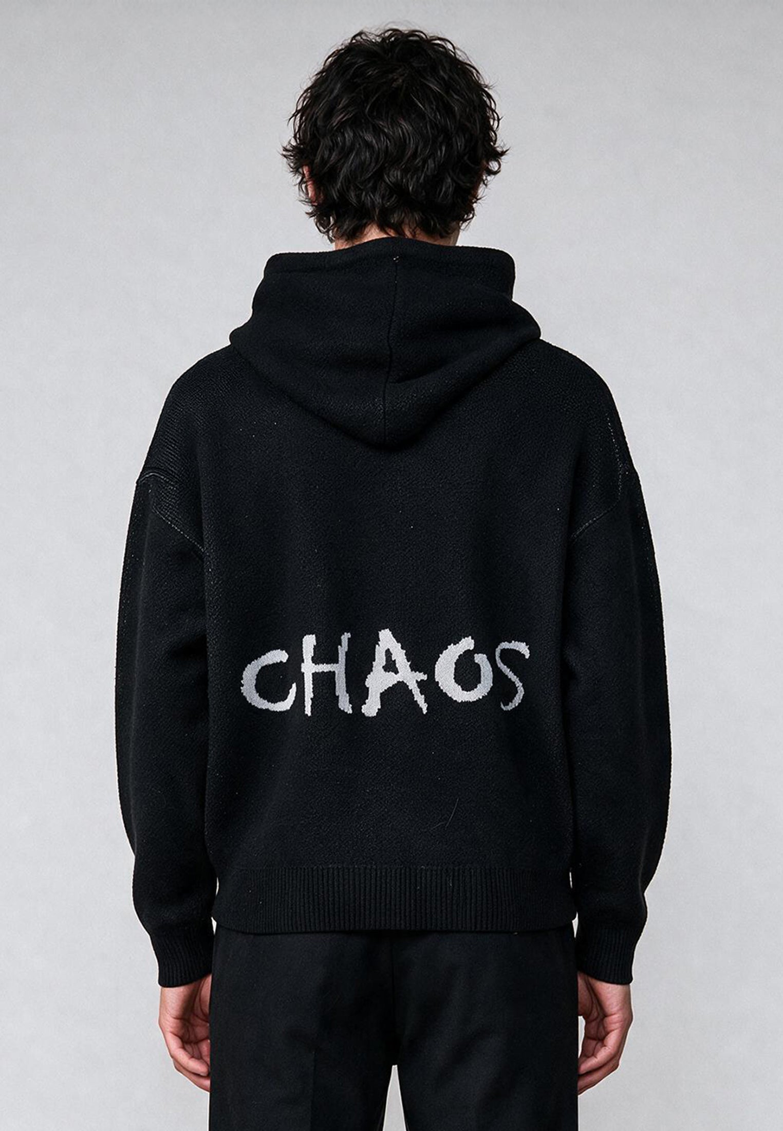 CHAOS KNIT HOODIE BLACK