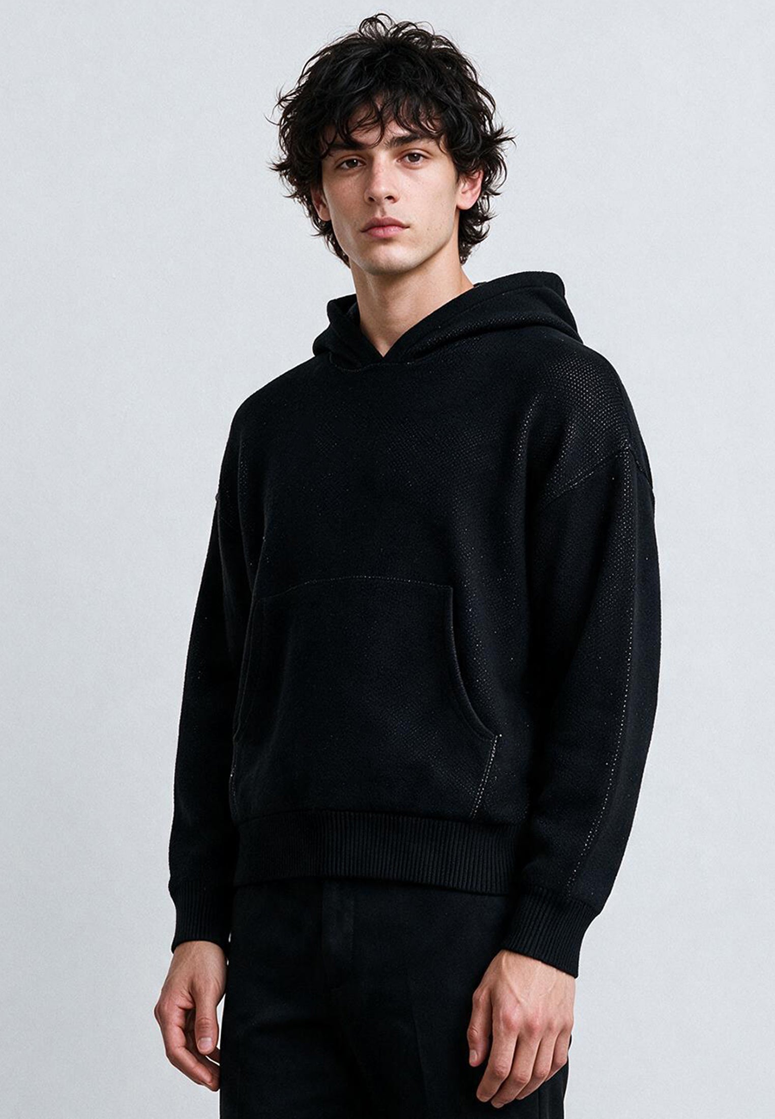 CHAOS KNIT HOODIE BLACK