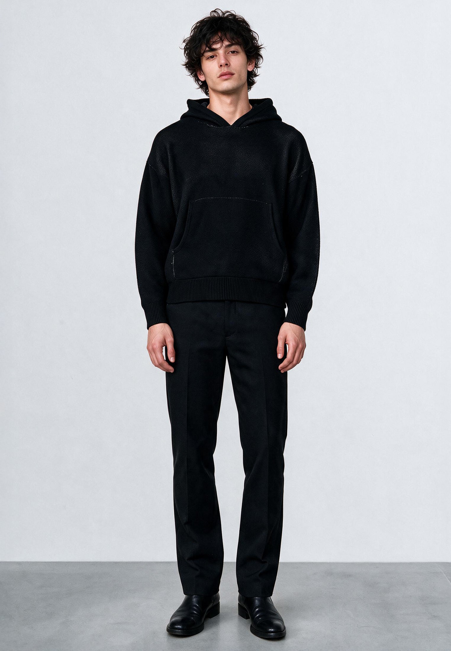 CHAOS KNIT HOODIE BLACK