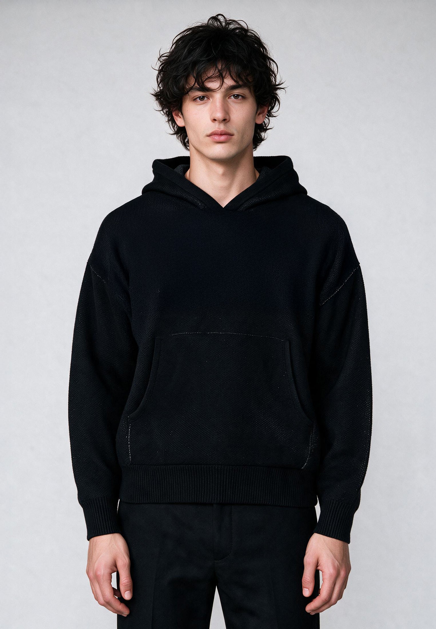 CHAOS KNIT HOODIE BLACK