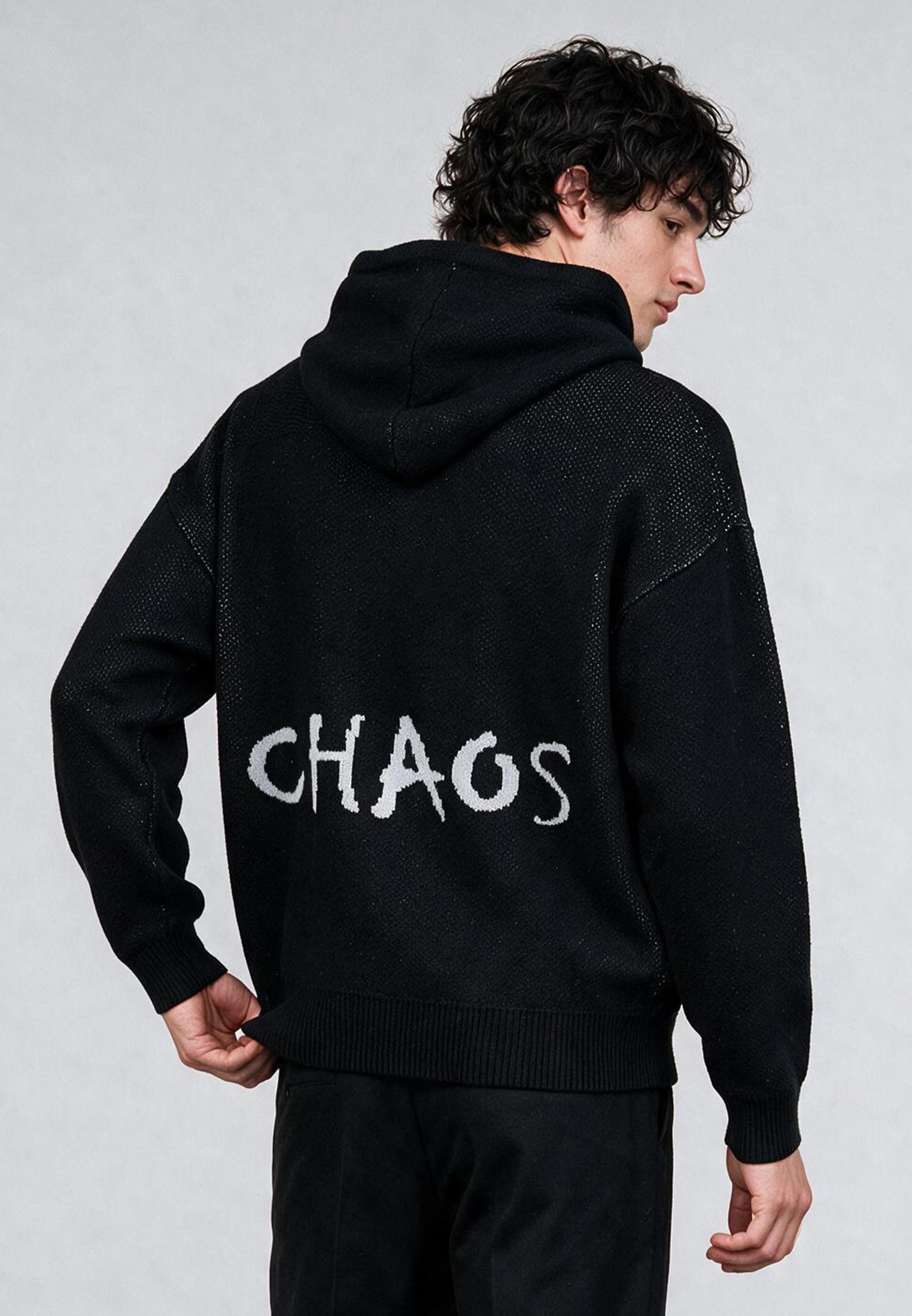 CHAOS KNIT HOODIE BLACK