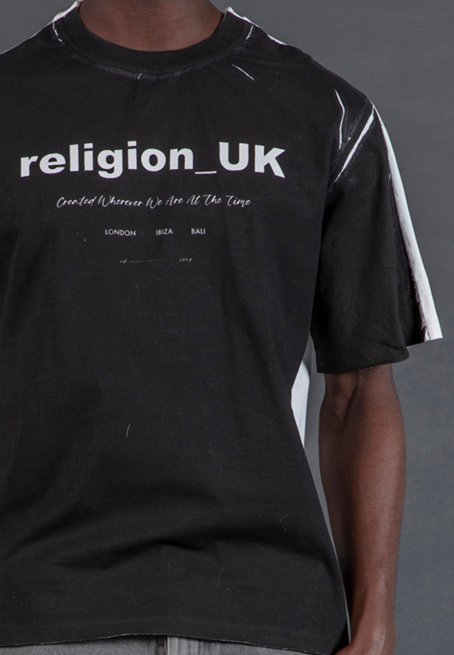 BLOCK PRINT T-SHIRT WASHED BLACK & OFF WHITE