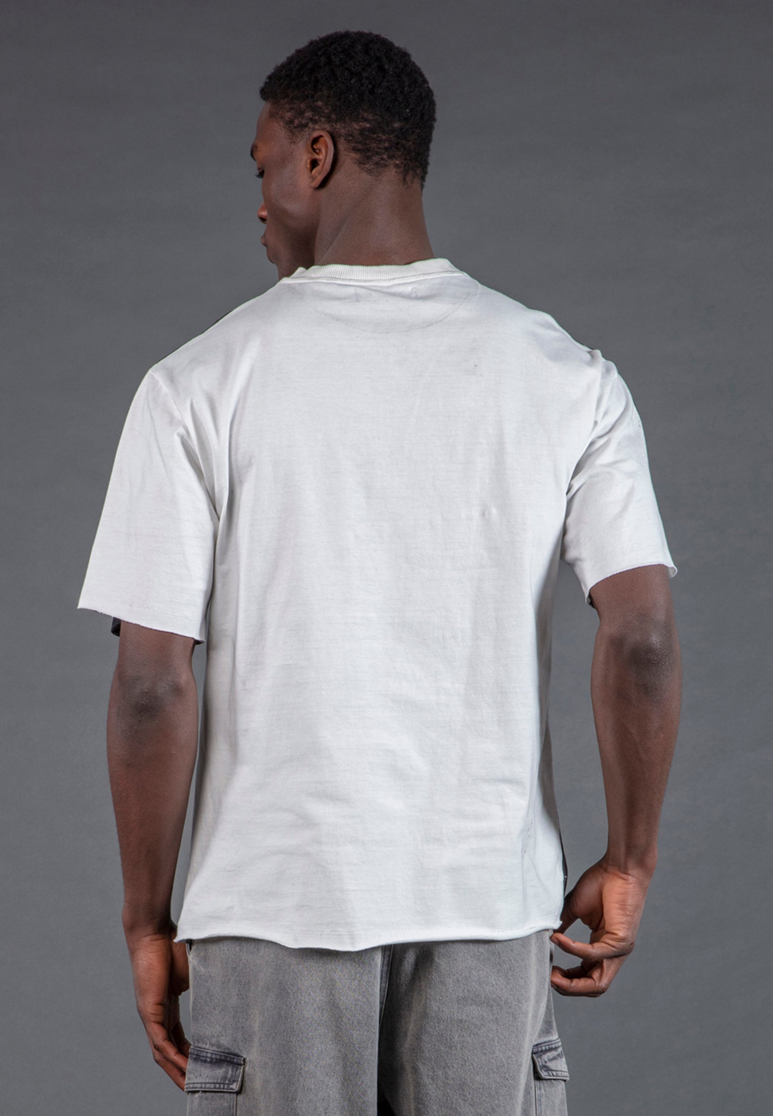 BLOCK PRINT T-SHIRT WASHED BLACK & OFF WHITE