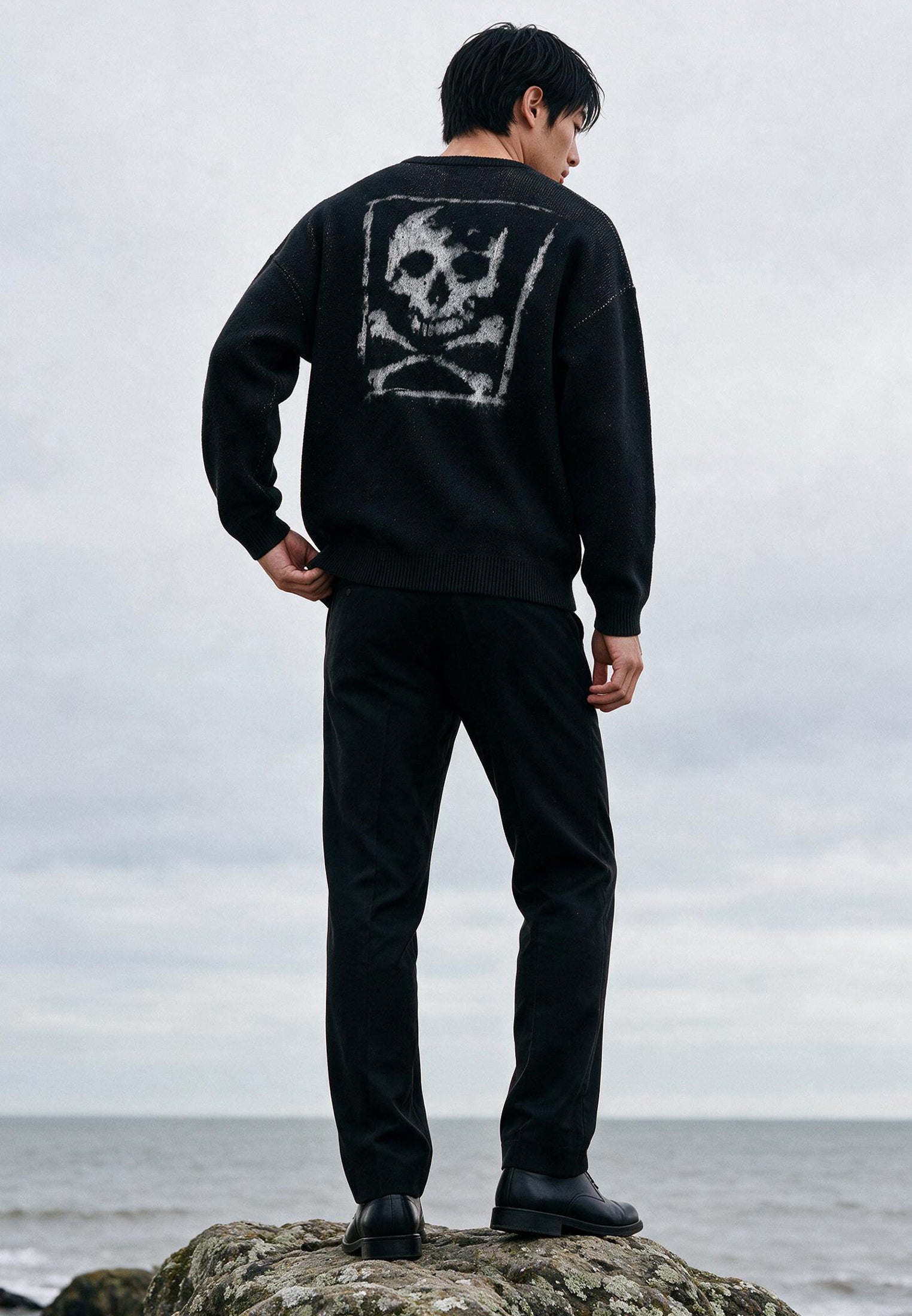 SKULL ANTARSIA KNIT BLACK