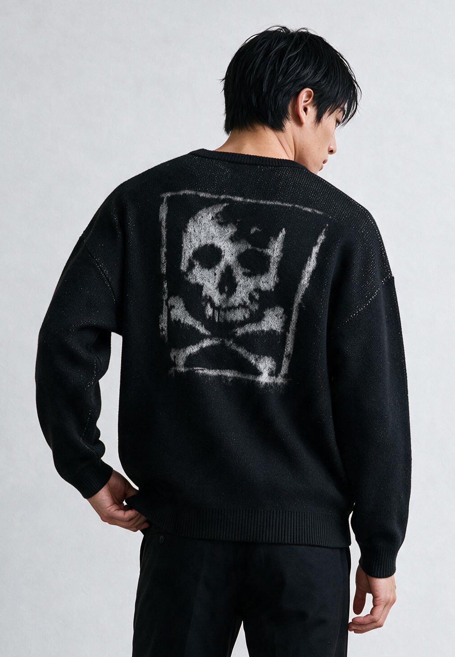 SKULL ANTARSIA KNIT BLACK