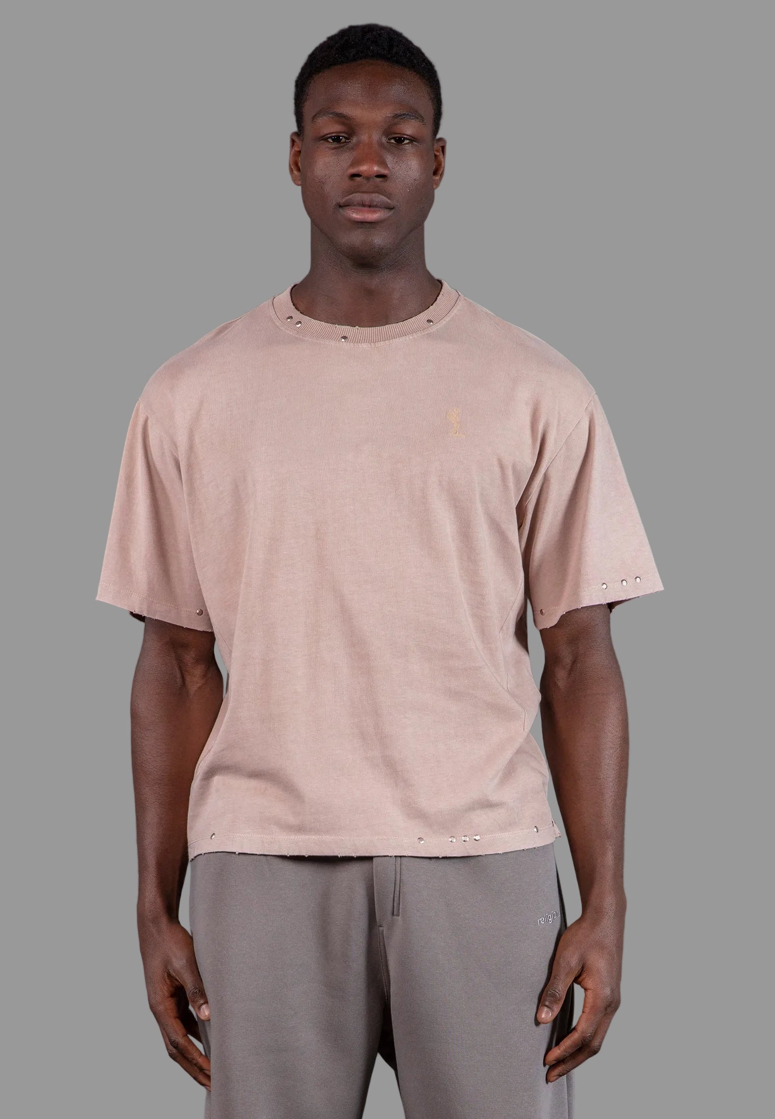 STUDDED T-SHIRT WASHED PINK