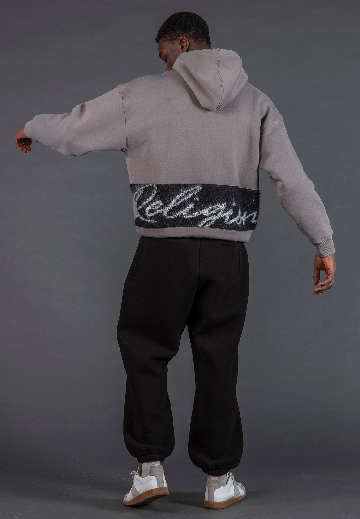 KNITTED RELIGION HOODIE CEMENT GREY
