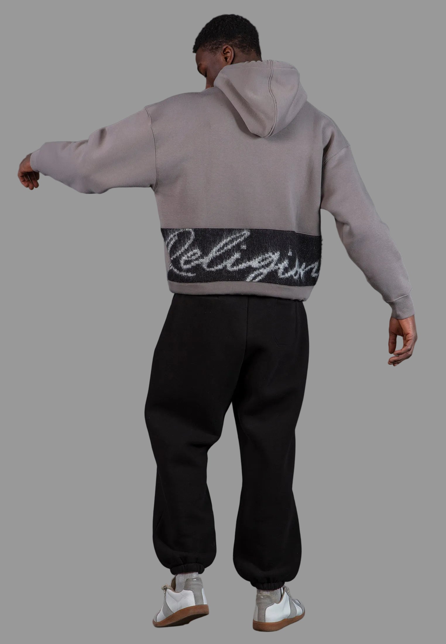 KNITTED RELIGION HOODIE CEMENT GREY