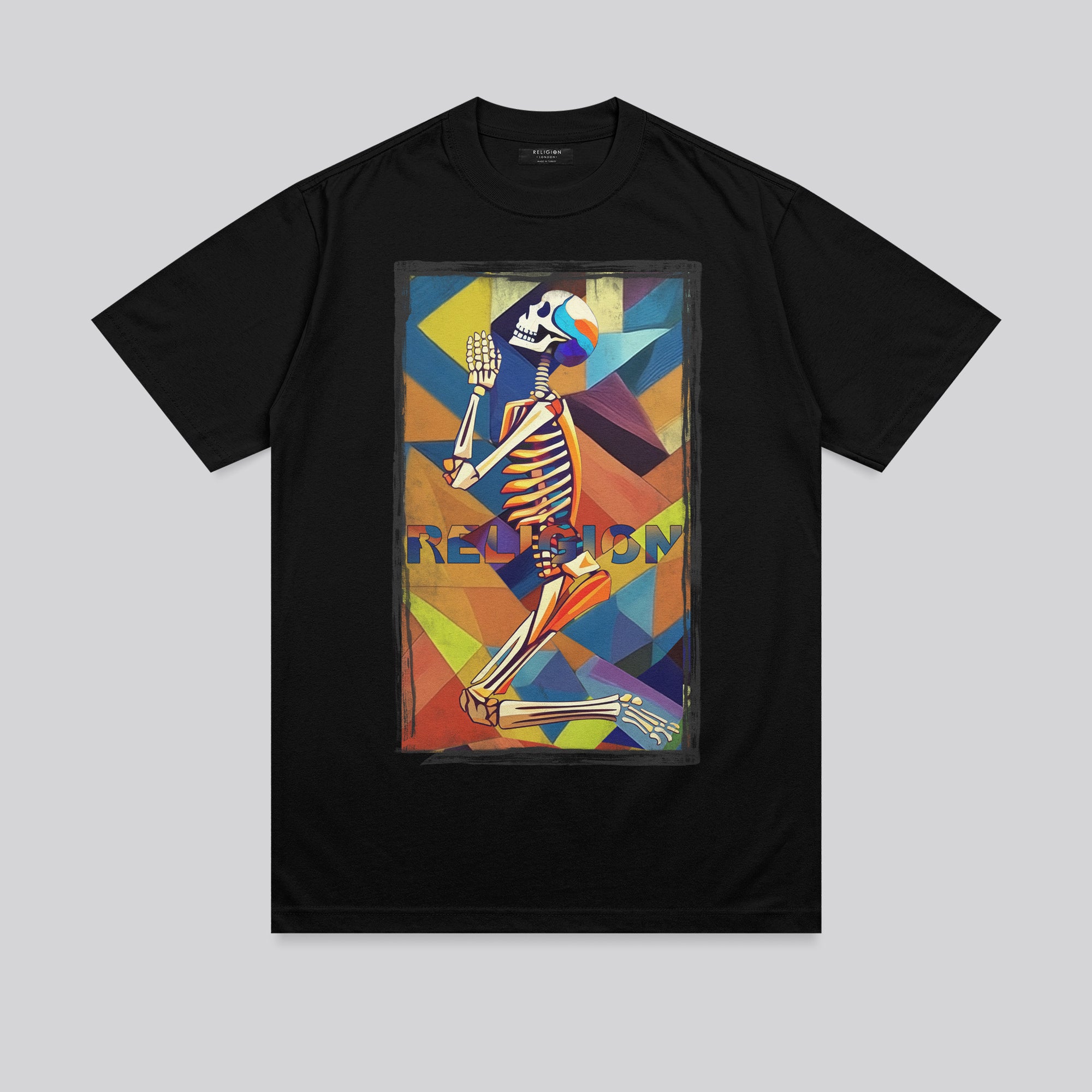 PRAYING SKELETON CUBISM T-SHIRT BLACK