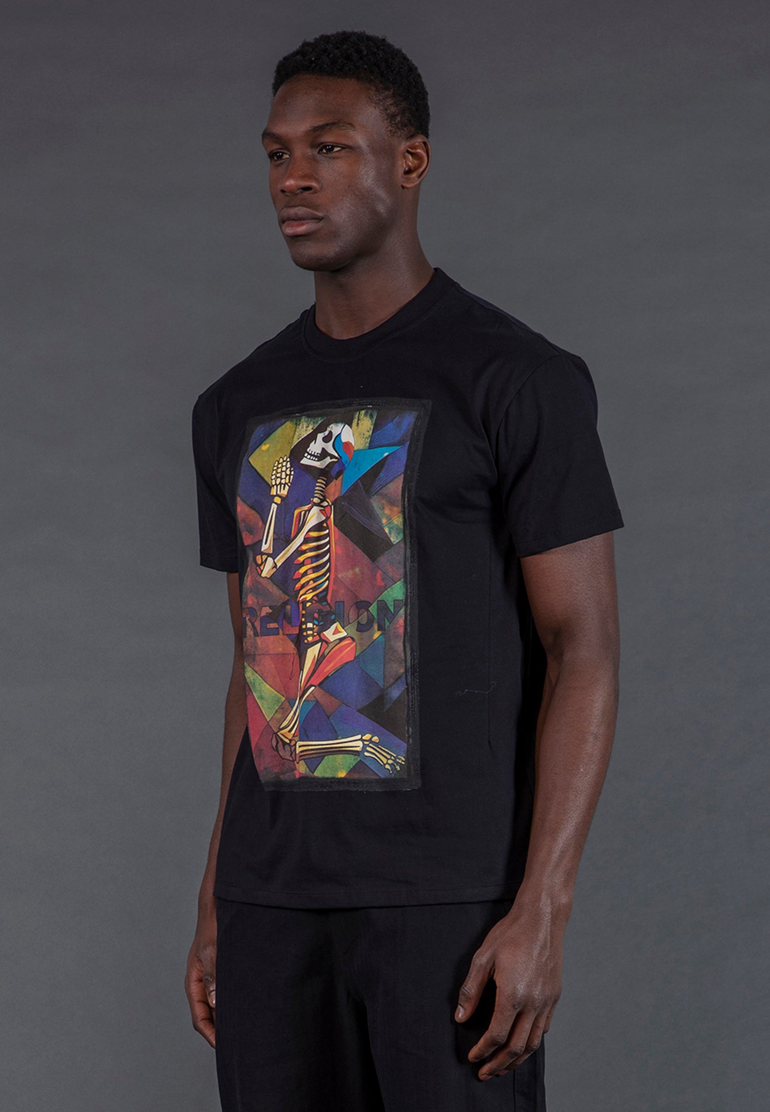 PRAYING SKELETON CUBISM T-SHIRT BLACK